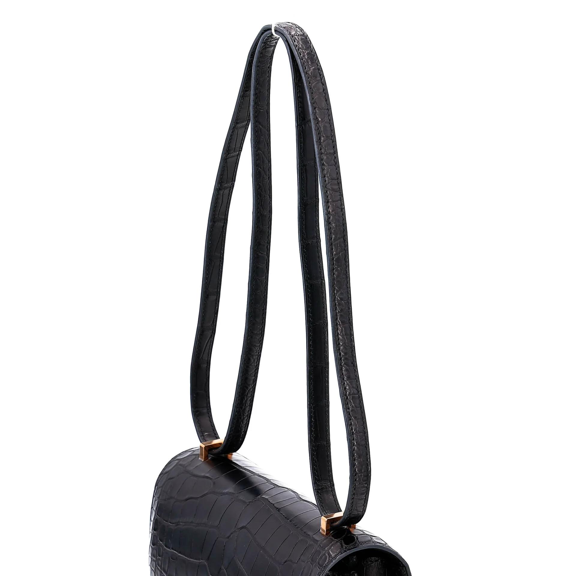 ランク A HERMÈS エルメス コンスタンス3 ミニ ブラック (89) クロコダイル アリゲーター マット ピンクゴールド金具 U刻印 (2022) - 3
