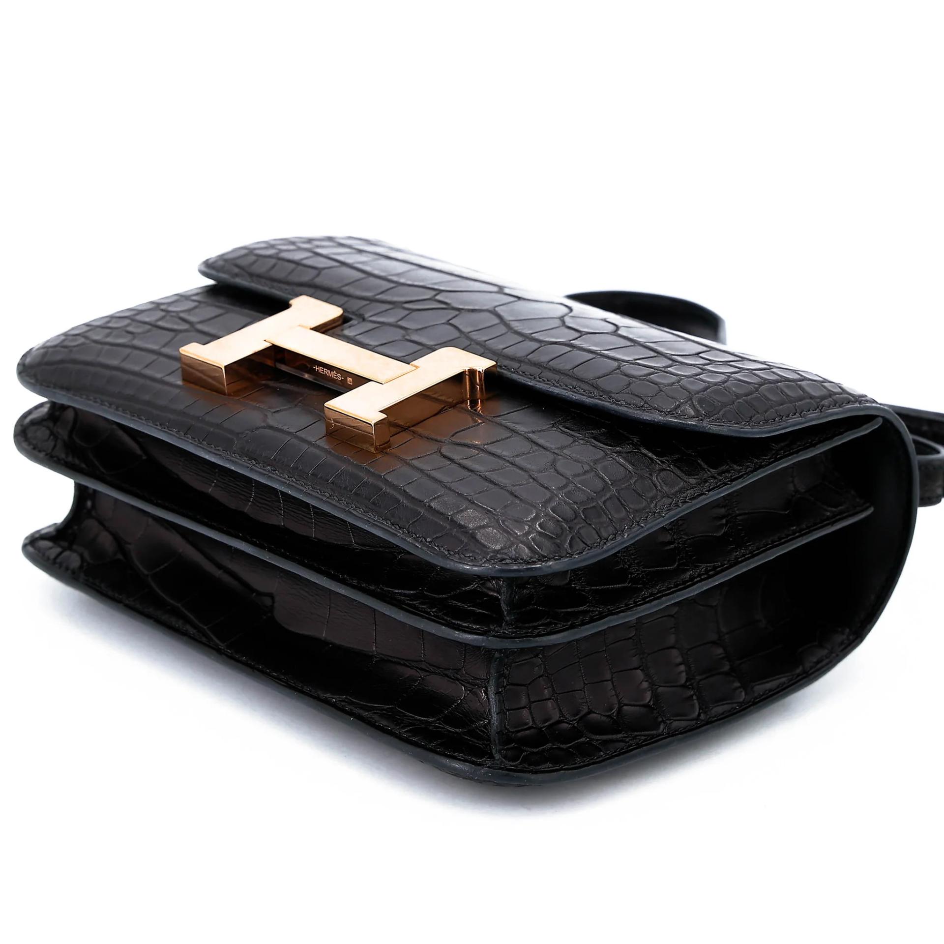 ランク A HERMÈS エルメス コンスタンス3 ミニ ブラック (89) クロコダイル アリゲーター マット ピンクゴールド金具 U刻印 (2022) - 4