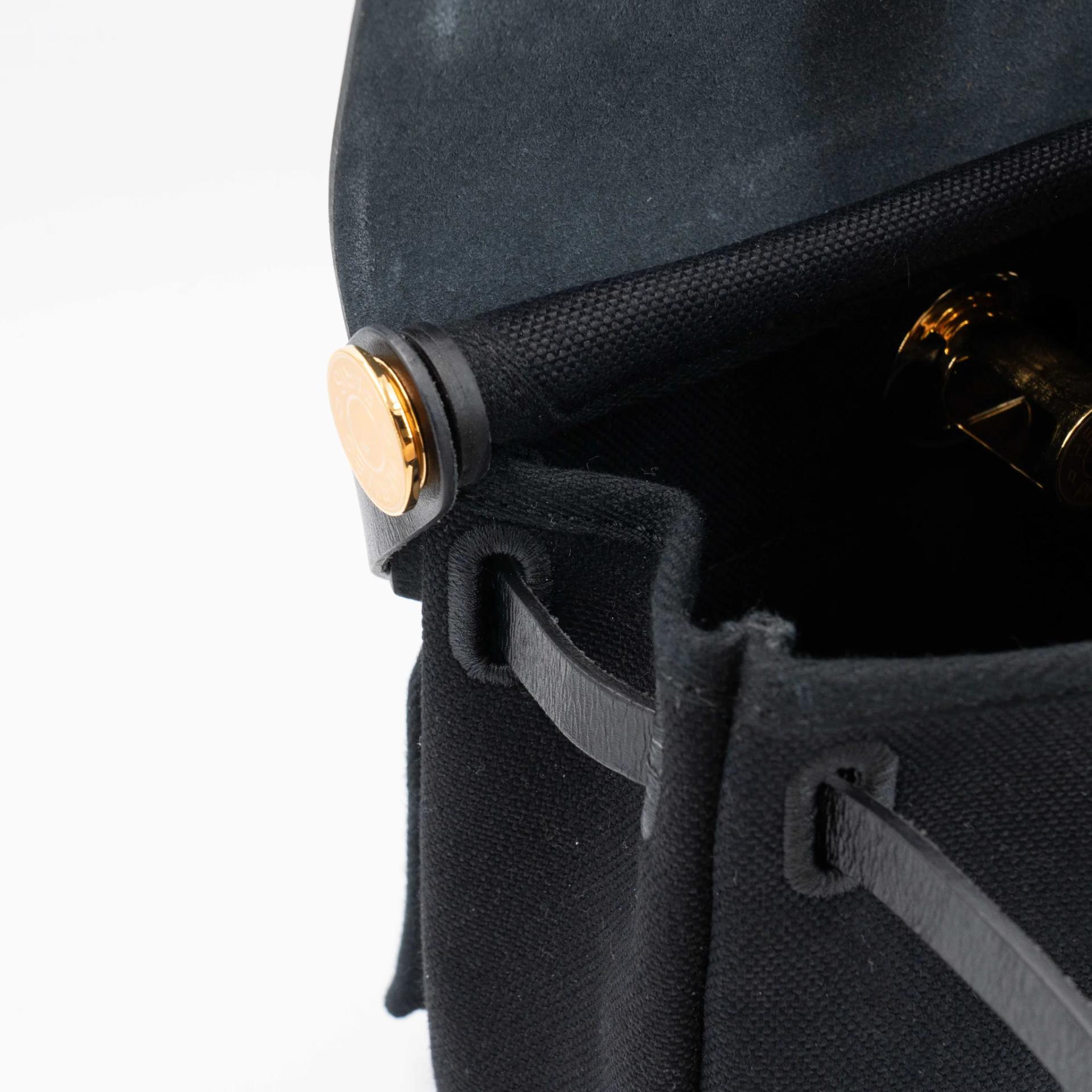 Excellent ( Rank SA ) HERMÈS Herbag Zip Mini 20 Noir (89) Toile Militaire canvas Vache Hunter Gold hardware K (2025) - 18