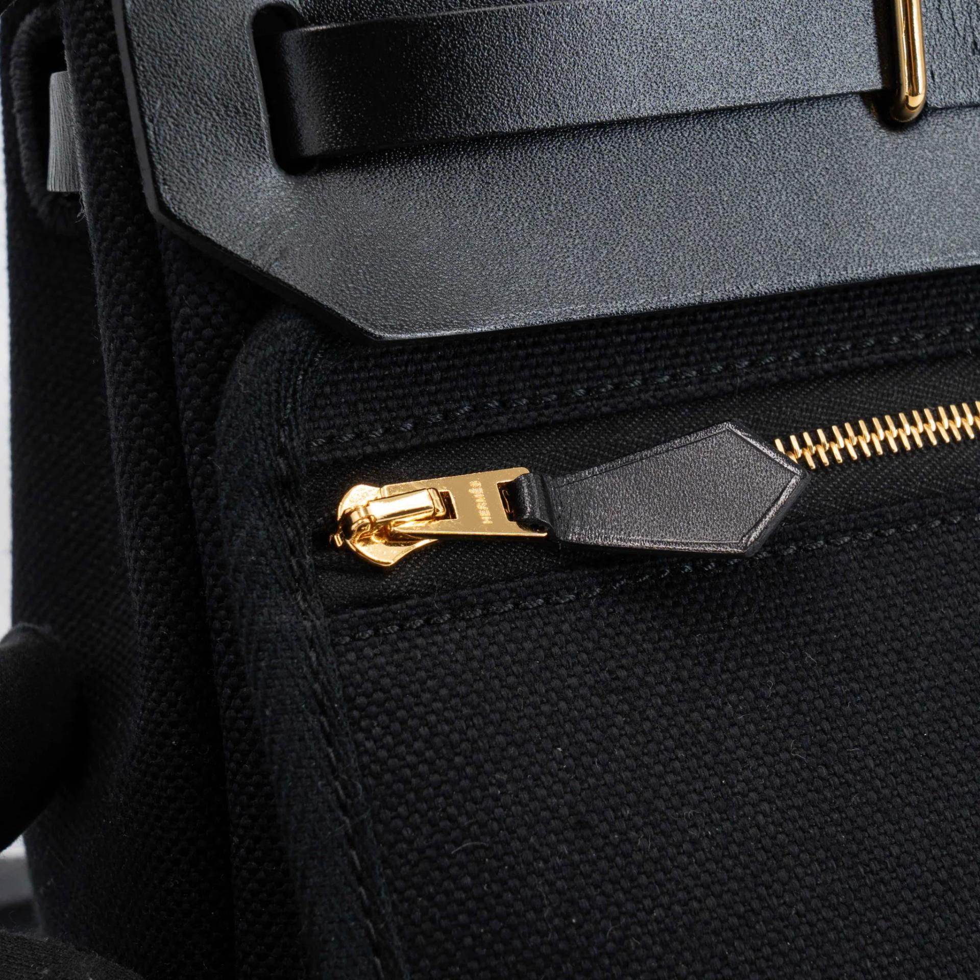 Excellent ( Rank SA ) HERMÈS Herbag Zip Mini 20 Noir (89) Toile Militaire canvas Vache Hunter Gold hardware K (2025) - 22