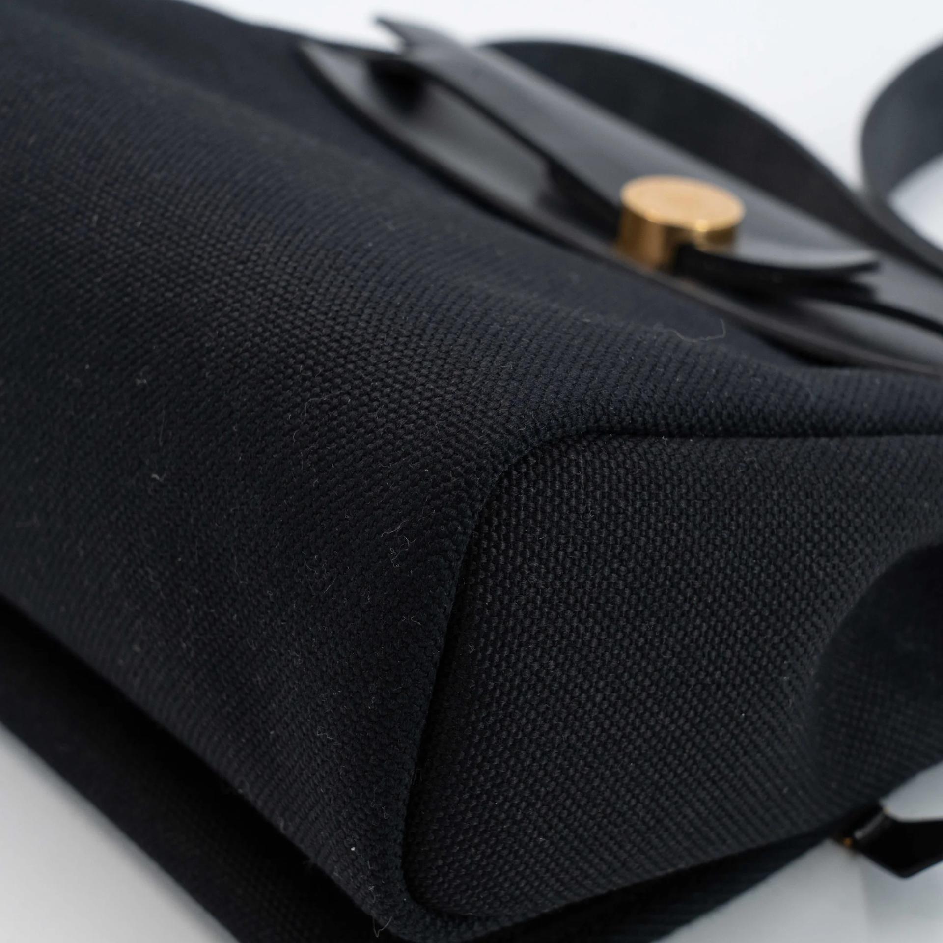 Excellent ( Rank SA ) HERMÈS Herbag Zip Mini 20 Noir (89) Toile Militaire canvas Vache Hunter Gold hardware K (2025) - 10