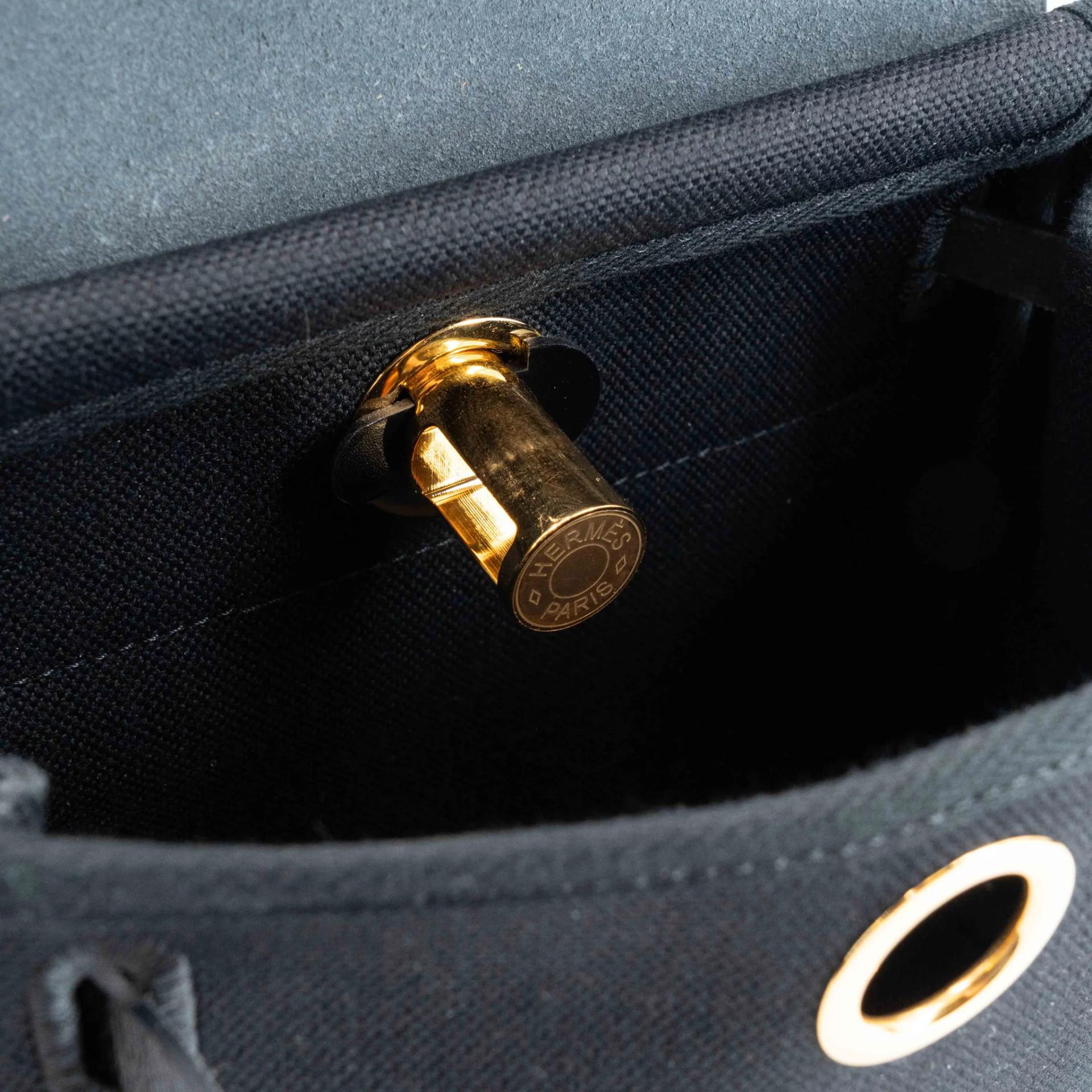 Excellent ( Rank SA ) HERMÈS Herbag Zip Mini 20 Noir (89) Toile Militaire canvas Vache Hunter Gold hardware K (2025) - 19