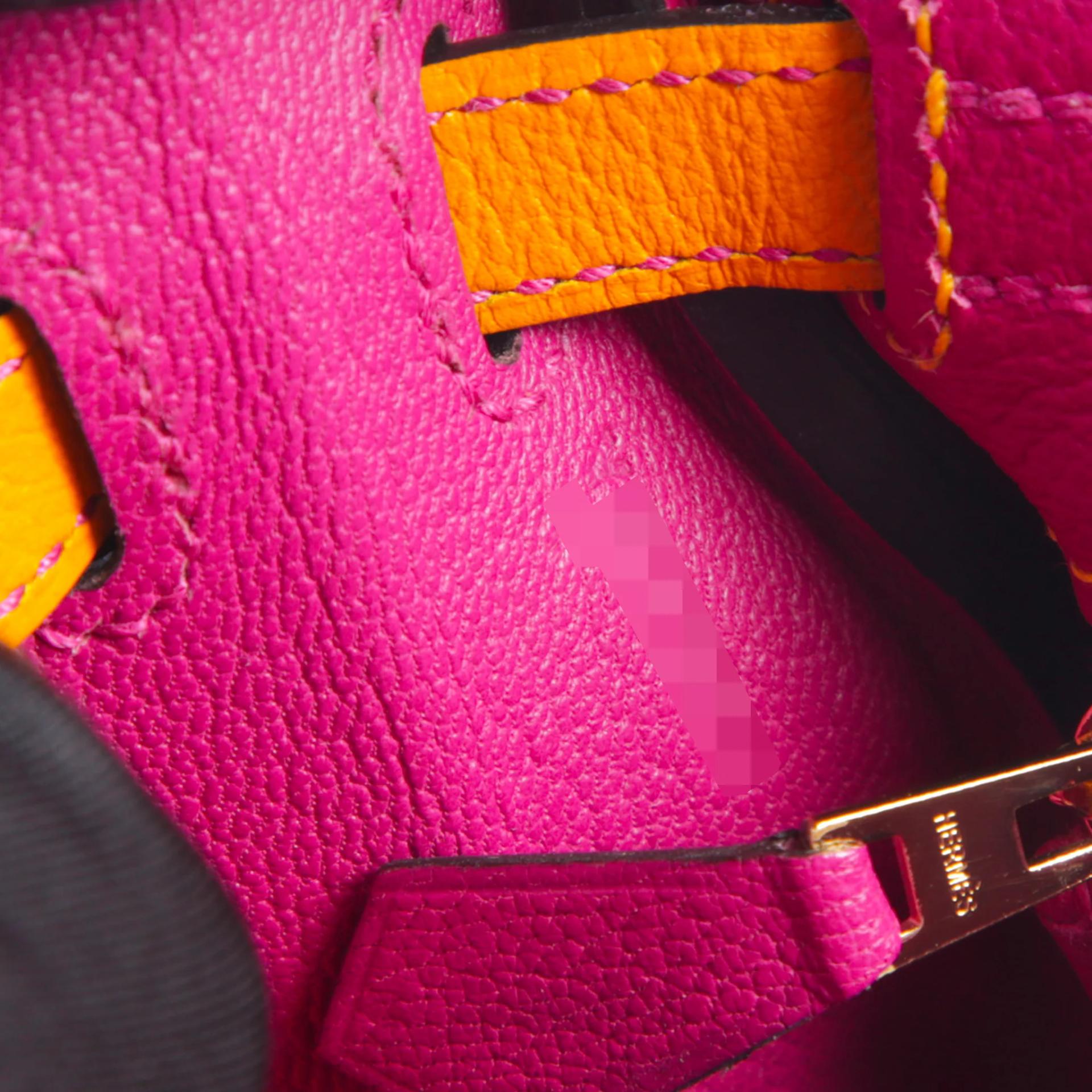 Excellent ( Rank SA ) HERMÈS Special Order Kelly 25 Apricot (I9) Rose Purple (L3) Evercolor Brushed Gold hardware Y (2020) - 13