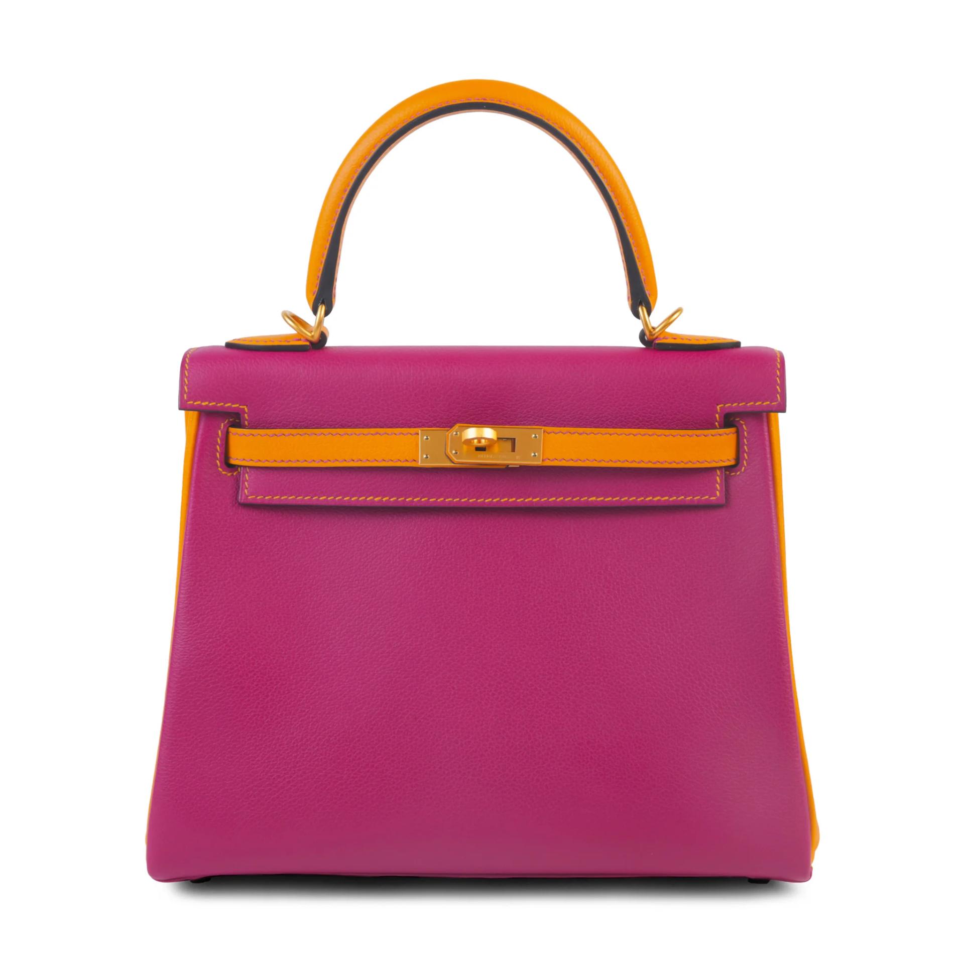 Excellent ( Rank SA ) HERMÈS Special Order Kelly 25 Apricot (I9) Rose Purple (L3) Evercolor Brushed Gold hardware Y (2020) - 1