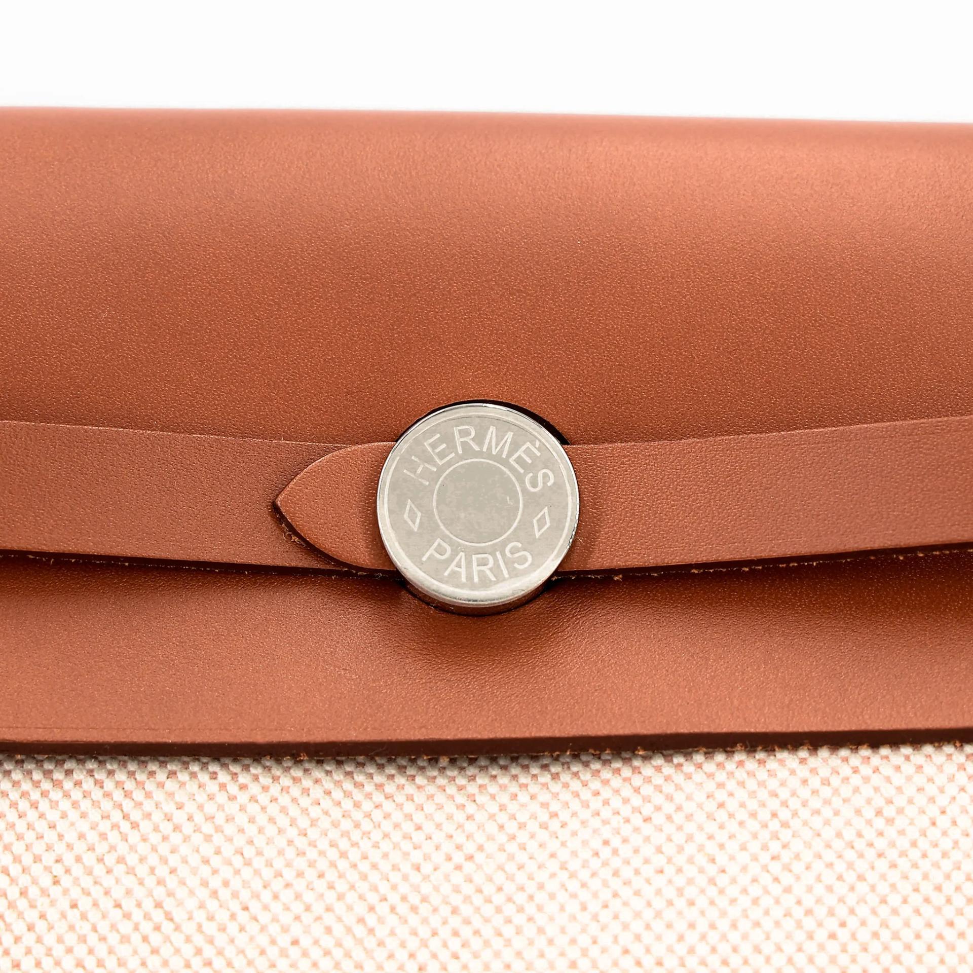 Brand New ( Rank N ) HERMÈS Herbag Mini TPM Fauve (34) Vache Hunter Toile H Viking canvas Palladium hardware G (2026) - 12