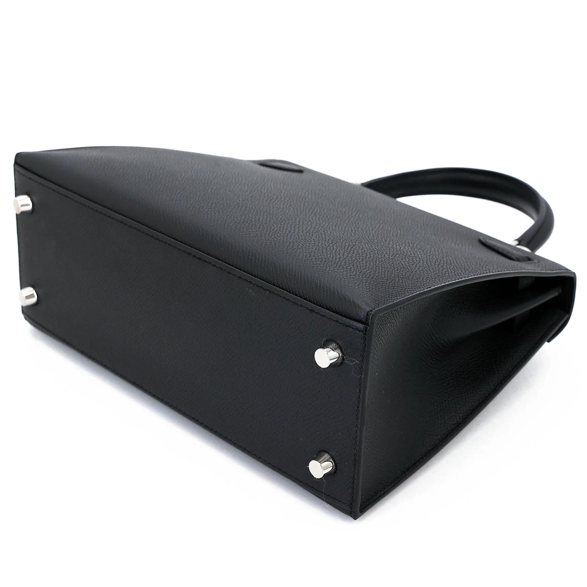 Unused ( Rank NS ) HERMÈS Kelly 25 Sellier Noir (89) Epsom Electrum hardware K (2025) - 6