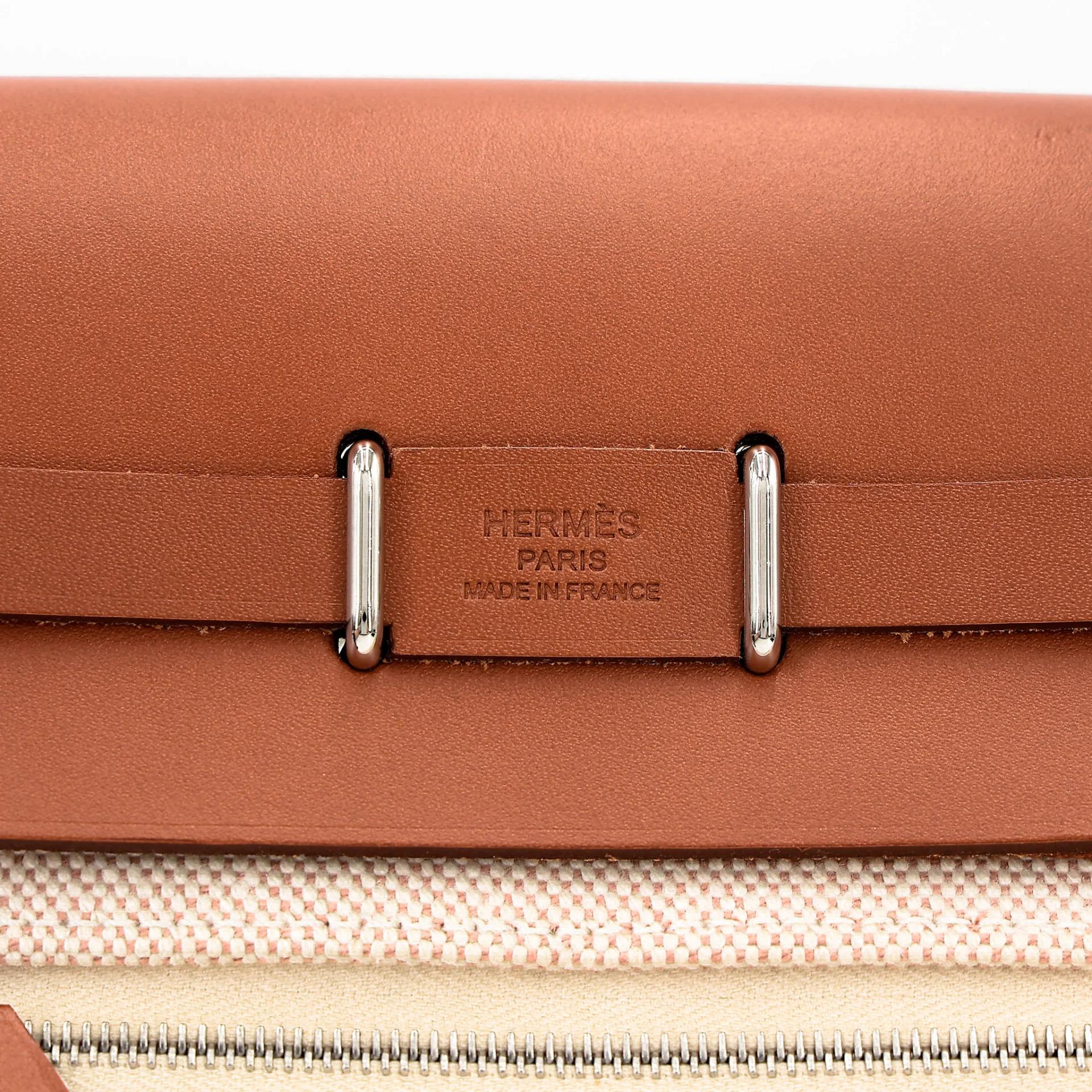 Brand New ( Rank N ) HERMÈS Herbag Mini TPM Fauve (34) Vache Hunter Toile H Viking canvas Palladium hardware G (2026) - 8