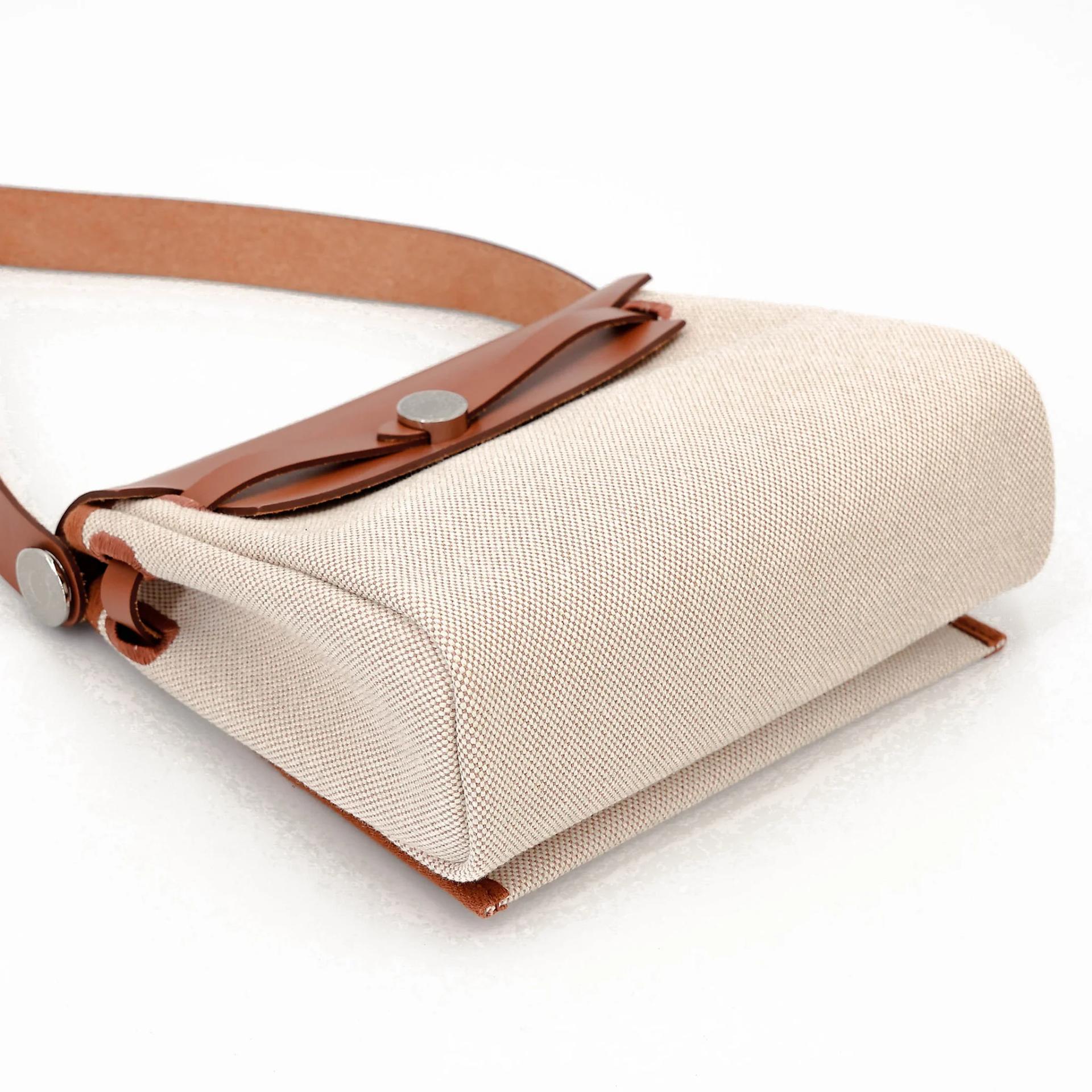 Brand New ( Rank N ) HERMÈS Herbag Mini TPM Fauve (34) Vache Hunter Toile H Viking canvas Palladium hardware G (2026) - 5