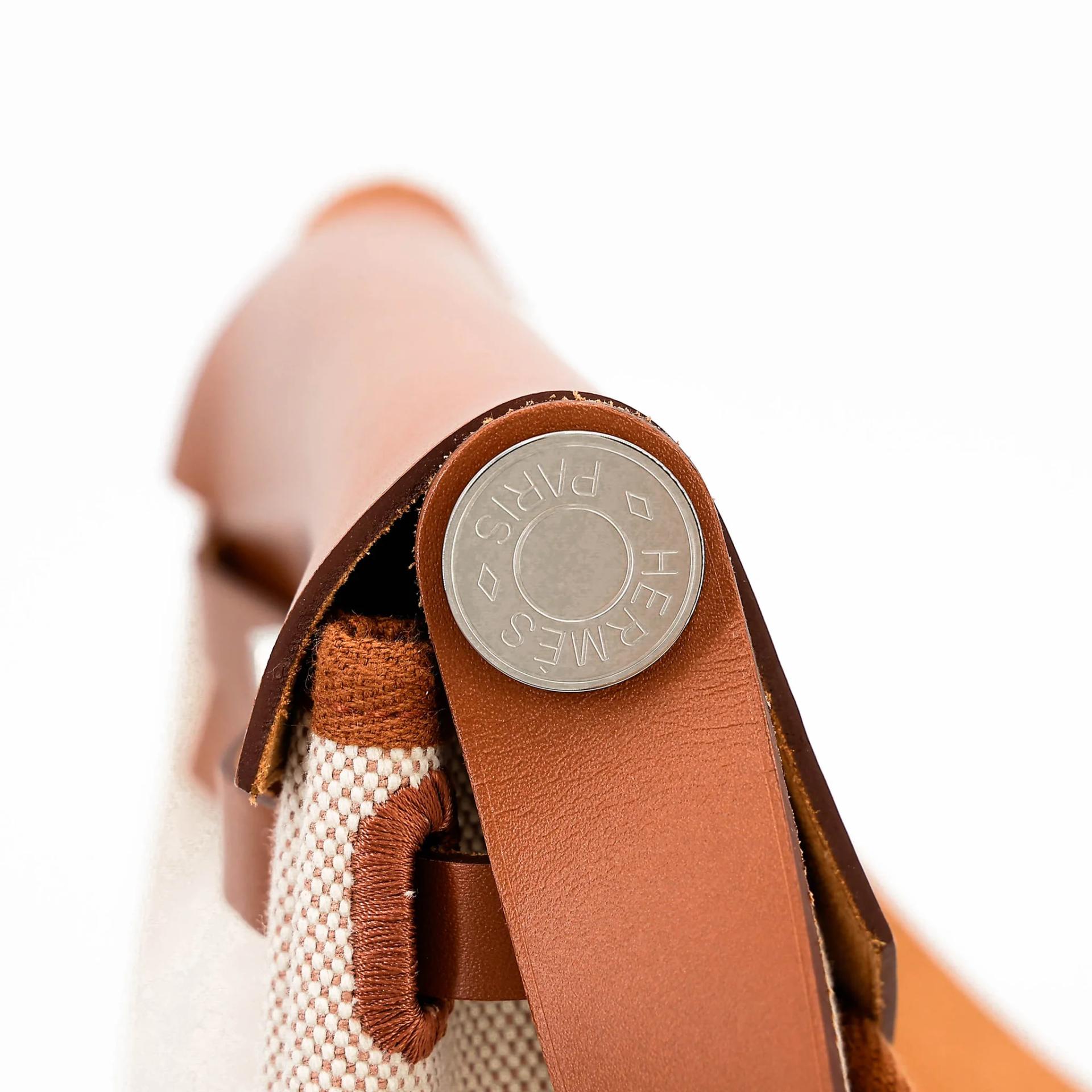 Brand New ( Rank N ) HERMÈS Herbag Mini TPM Fauve (34) Vache Hunter Toile H Viking canvas Palladium hardware G (2026) - 10