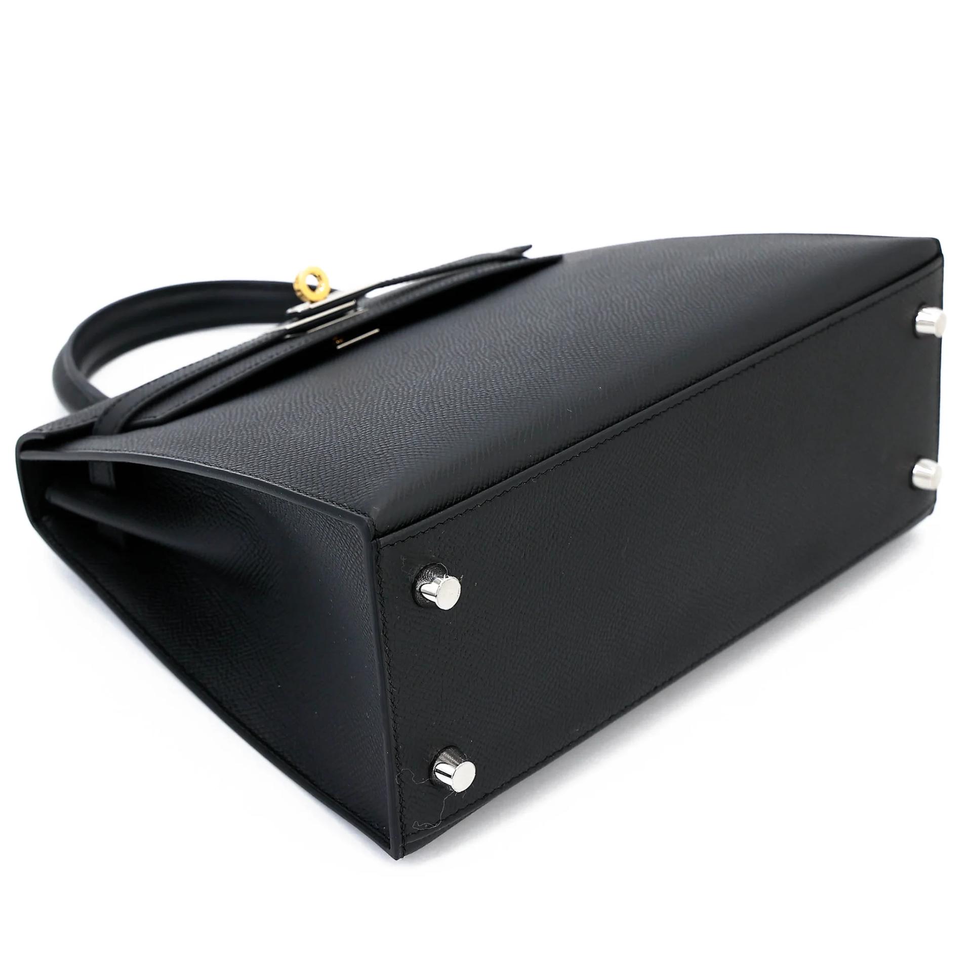 Unused ( Rank NS ) HERMÈS Kelly 25 Sellier Noir (89) Epsom Electrum hardware K (2025) - 5