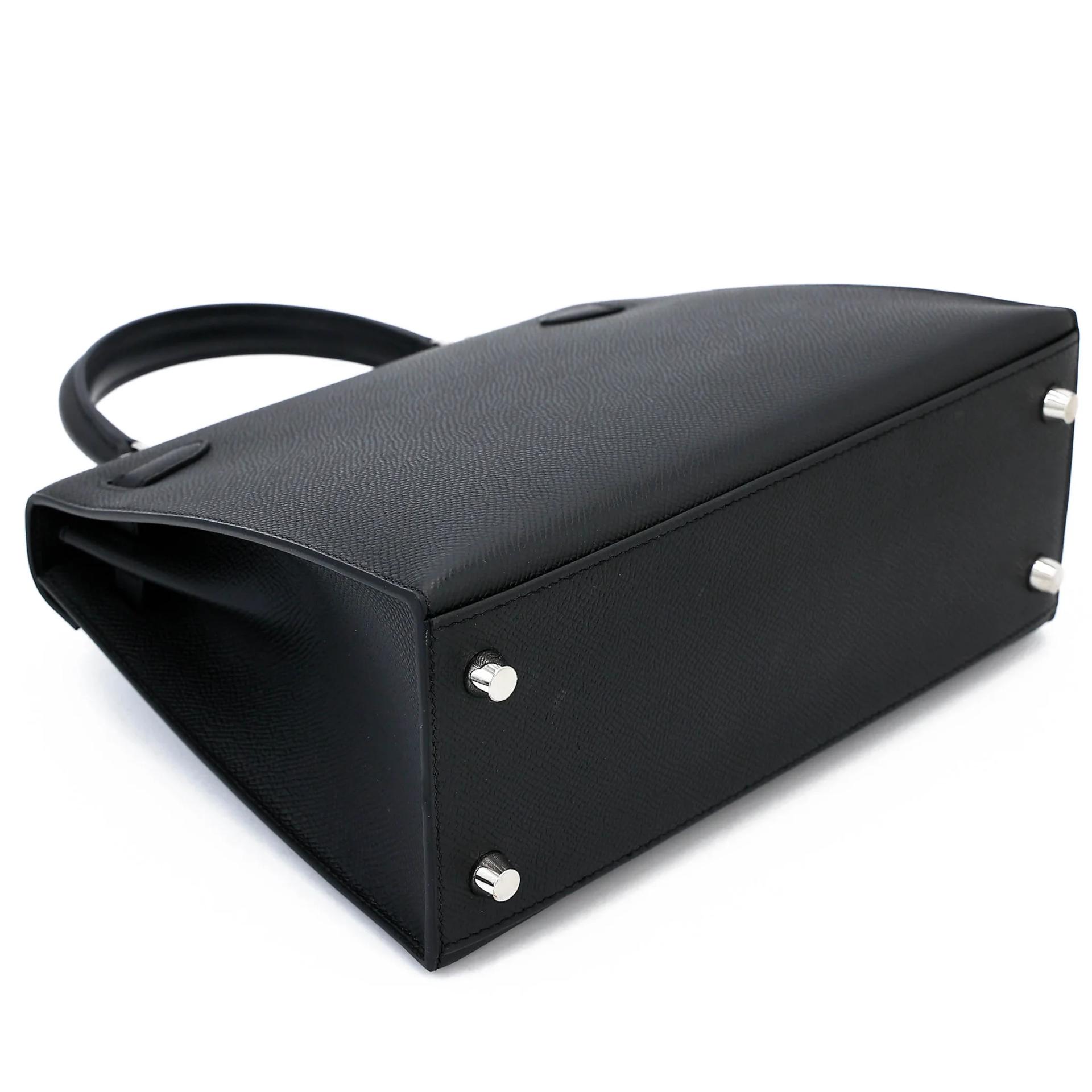 Unused ( Rank NS ) HERMÈS Kelly 25 Sellier Noir (89) Epsom Electrum hardware K (2025) - 7