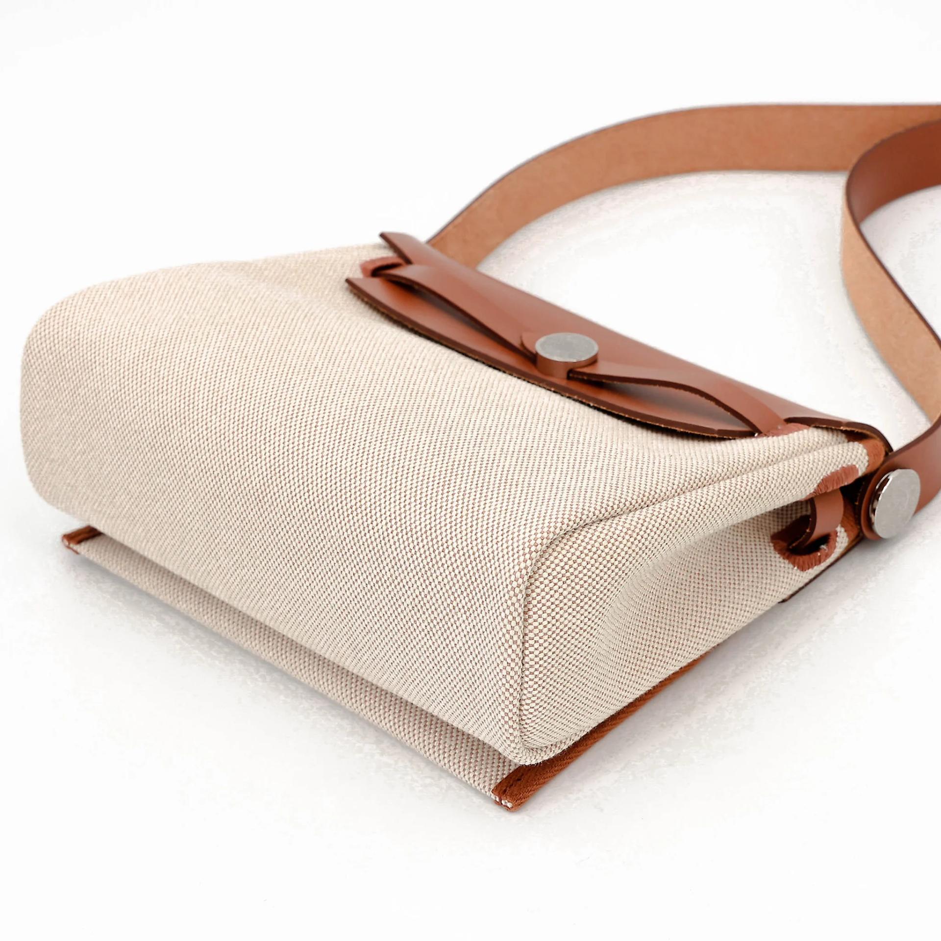Brand New ( Rank N ) HERMÈS Herbag Mini TPM Fauve (34) Vache Hunter Toile H Viking canvas Palladium hardware G (2026) - 4