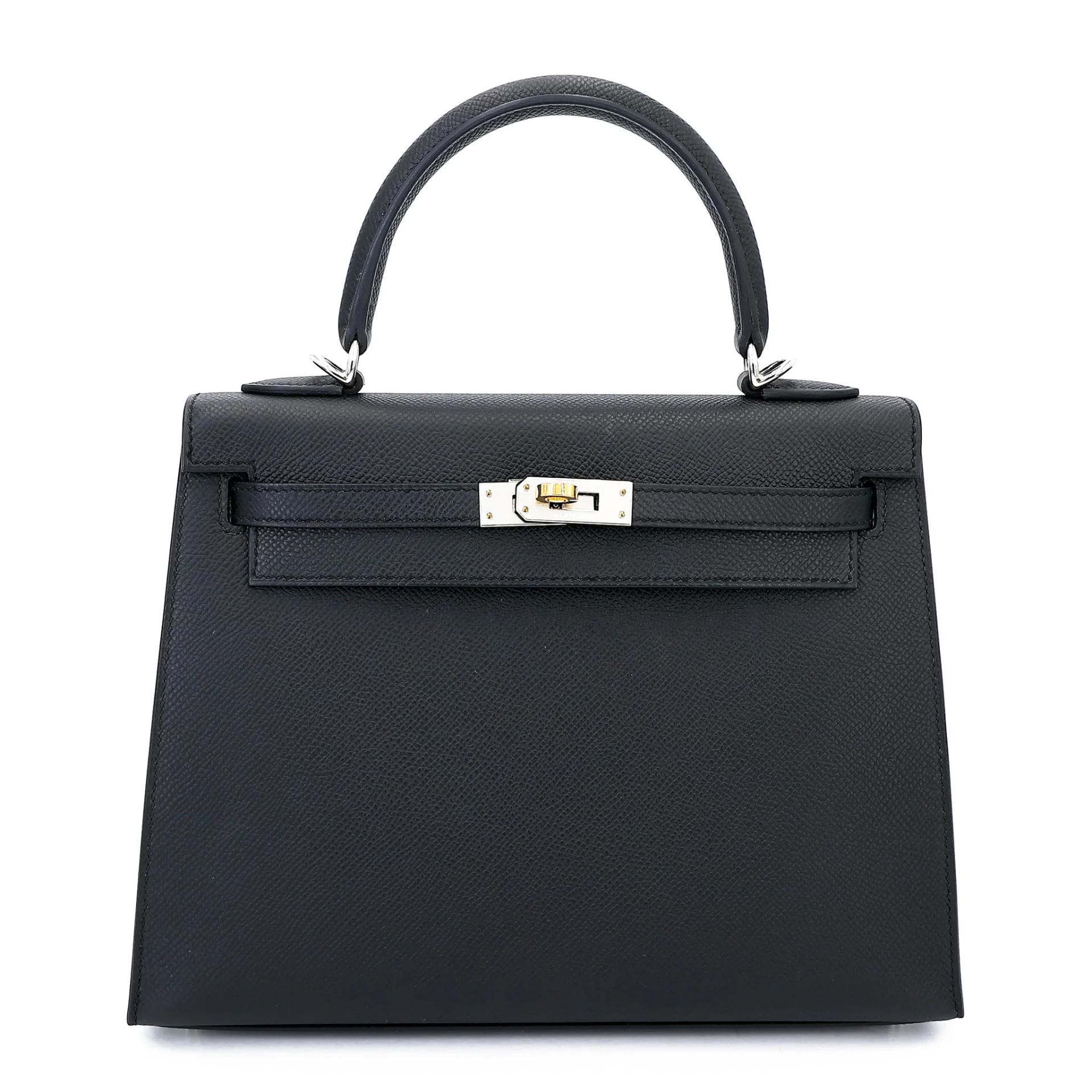 Unused ( Rank NS ) HERMÈS Kelly 25 Sellier Noir (89) Epsom Electrum hardware K (2025) - 1
