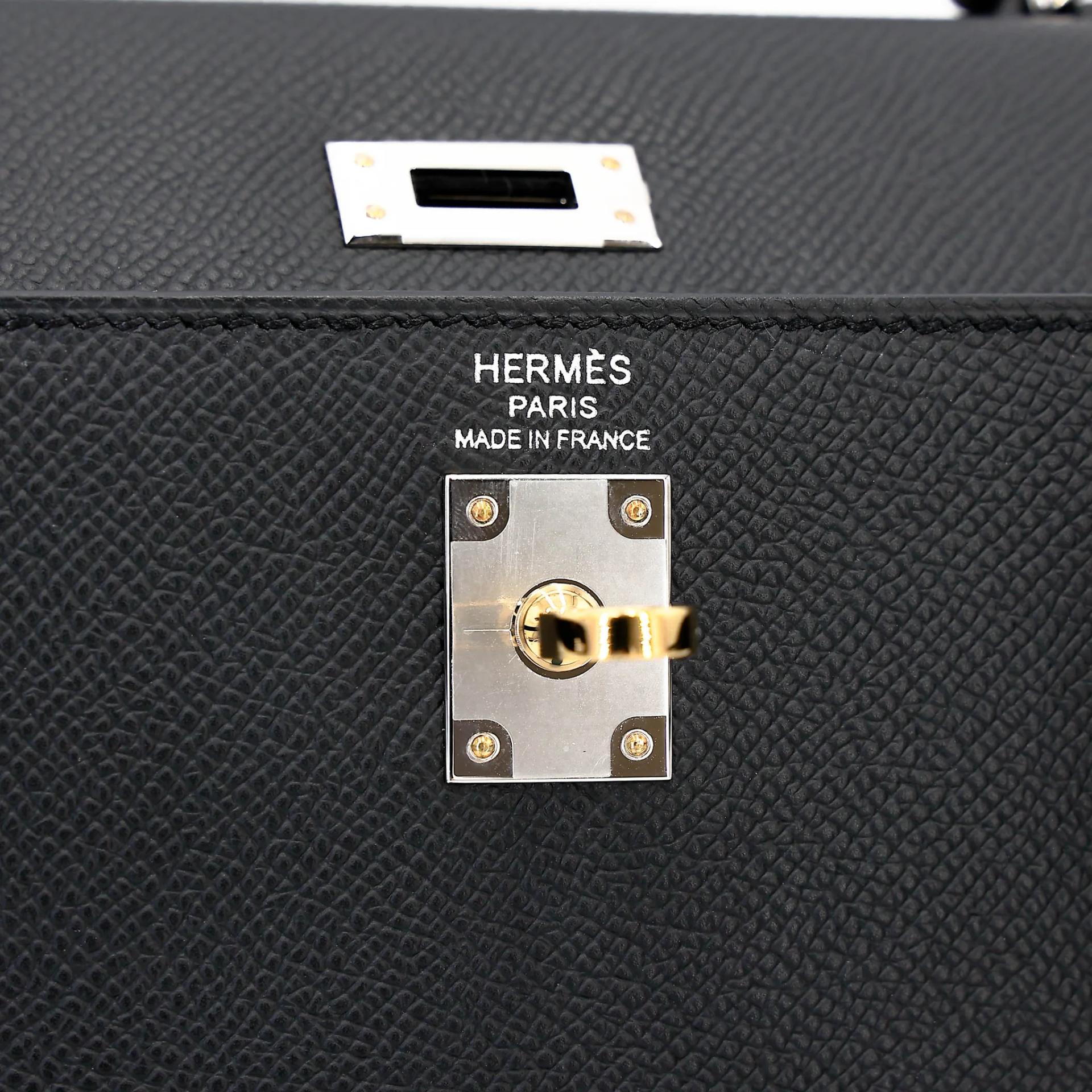 Unused ( Rank NS ) HERMÈS Kelly 25 Sellier Noir (89) Epsom Electrum hardware K (2025) - 13