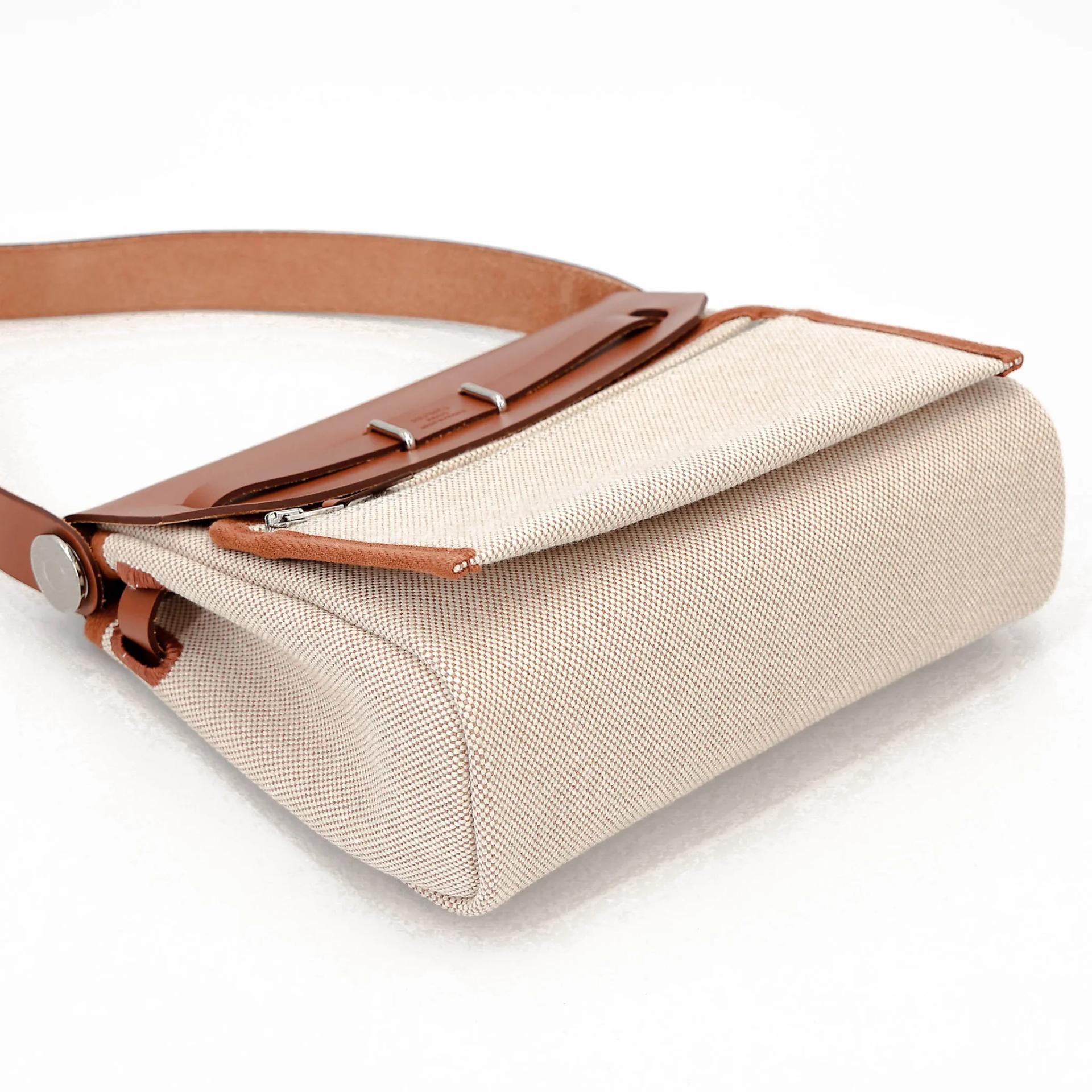Brand New ( Rank N ) HERMÈS Herbag Mini TPM Fauve (34) Vache Hunter Toile H Viking canvas Palladium hardware G (2026) - 7