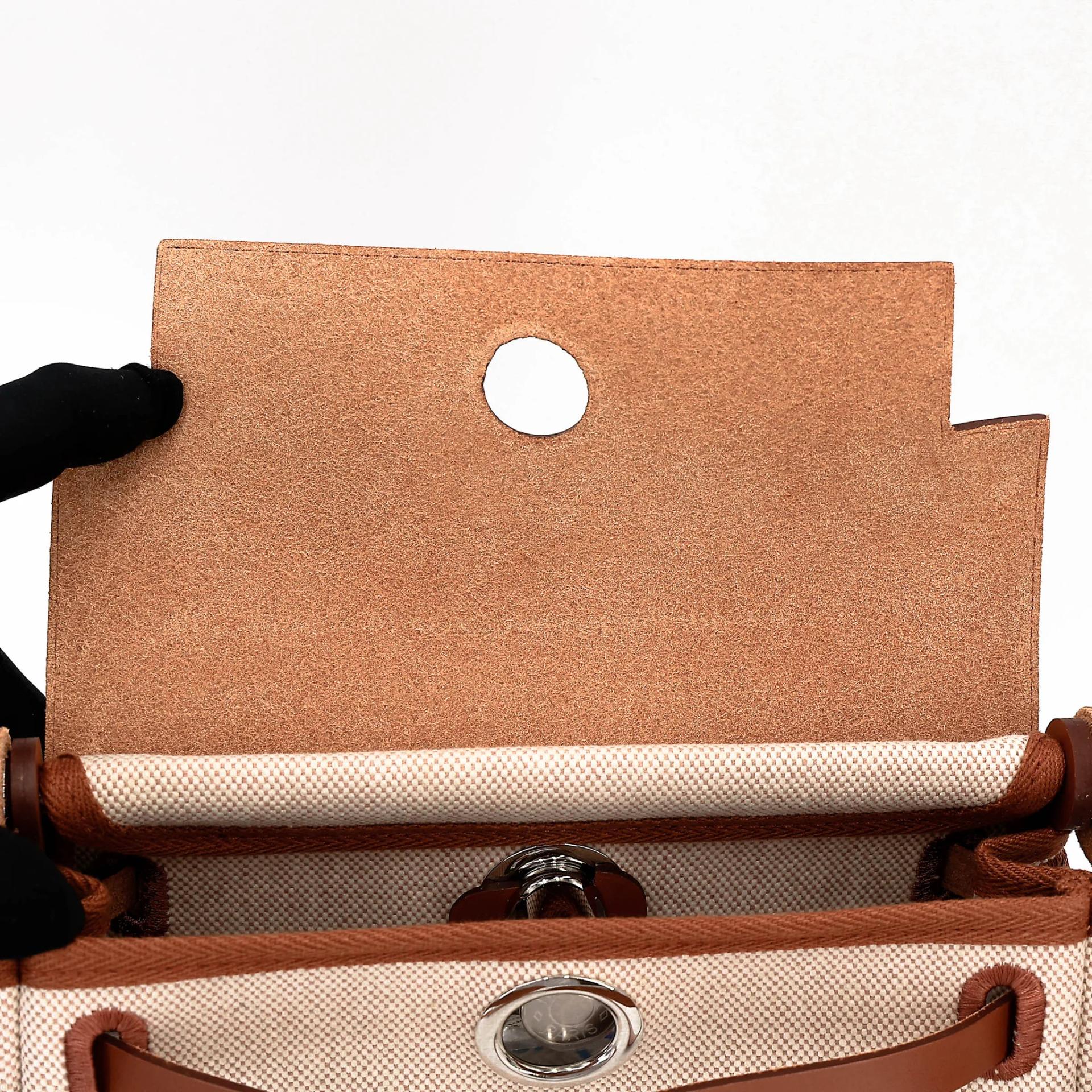 Brand New ( Rank N ) HERMÈS Herbag Mini TPM Fauve (34) Vache Hunter Toile H Viking canvas Palladium hardware G (2026) - 14