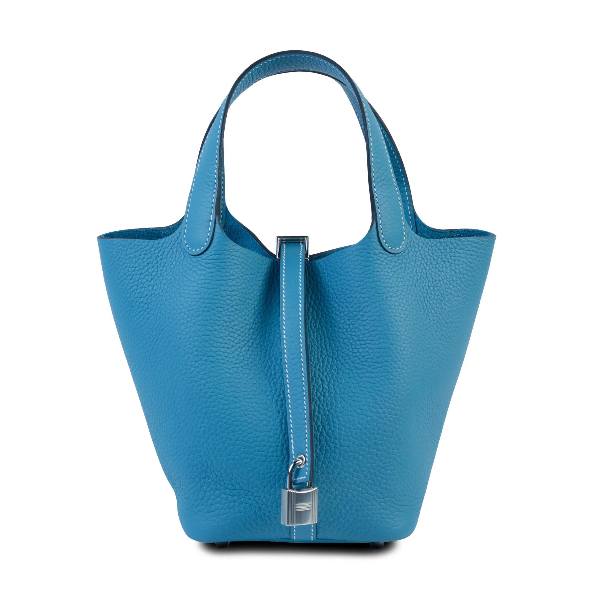 全新 HERMÈS 爱马仕 Picotin 菜篮子 PM 18 D2 新牛仔蓝 New Bleu Jean Clemence小牛皮 银扣 K刻 2025年 - 1