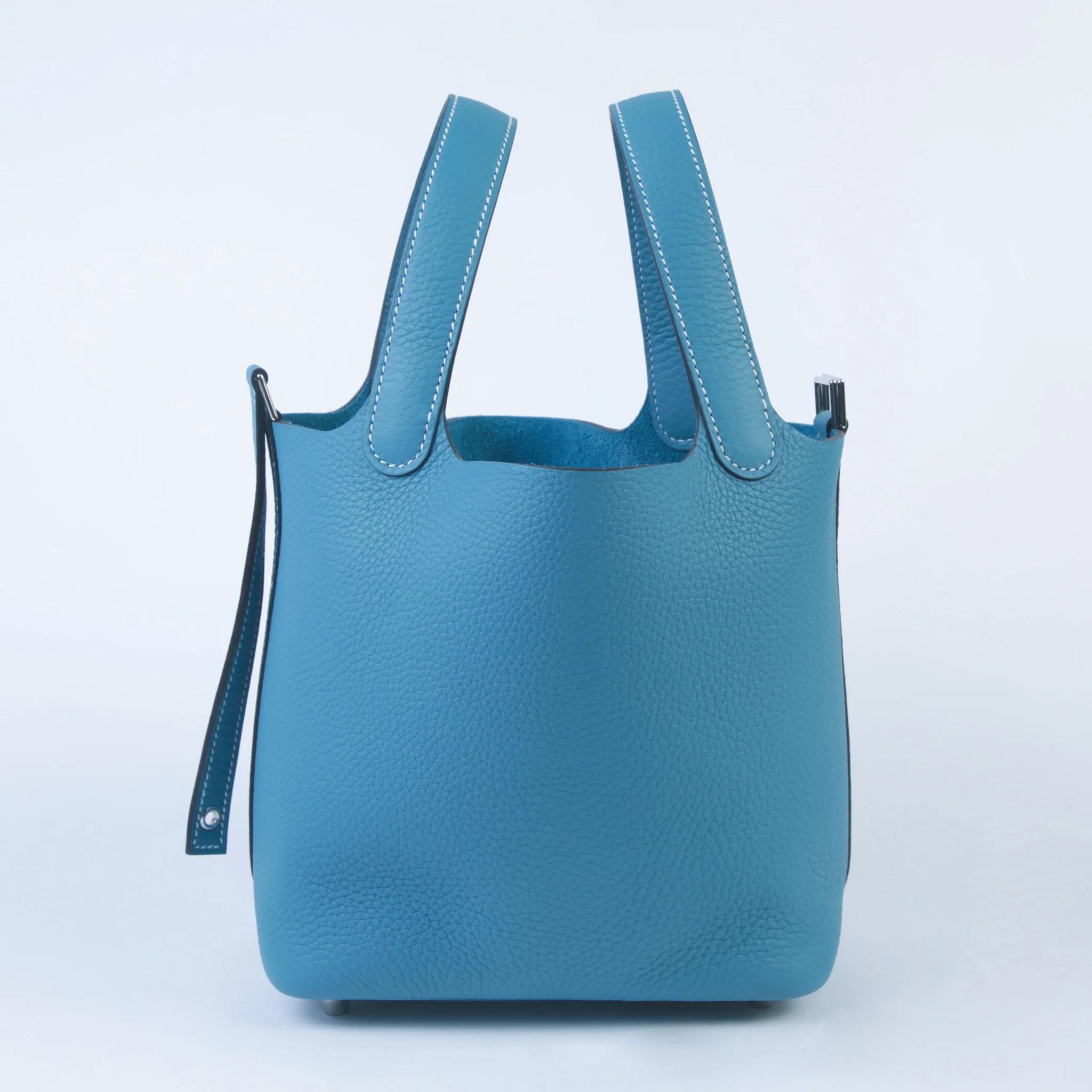全新 HERMÈS 爱马仕 Picotin 菜篮子 PM 18 D2 新牛仔蓝 New Bleu Jean Clemence小牛皮 银扣 K刻 2025年 - 4