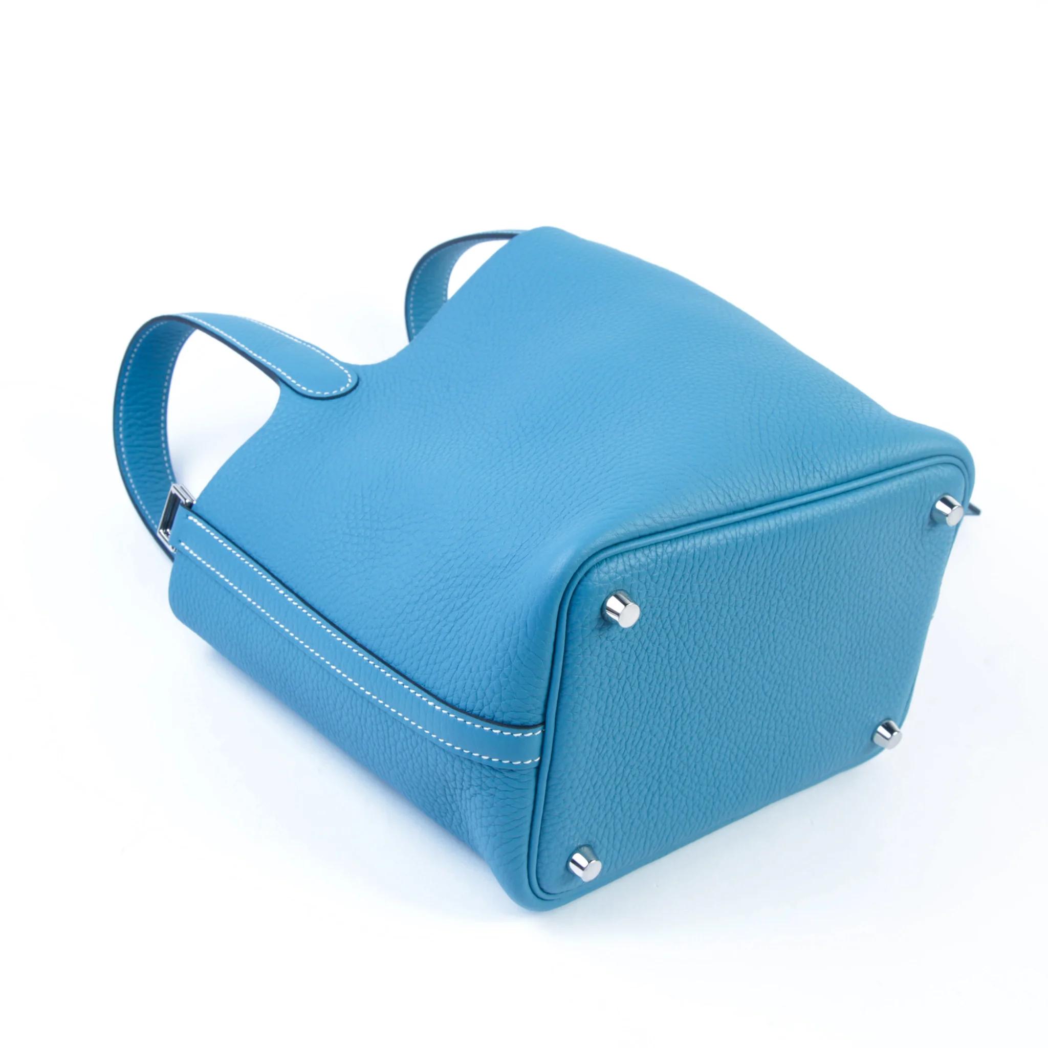 全新 HERMÈS 爱马仕 Picotin 菜篮子 PM 18 D2 新牛仔蓝 New Bleu Jean Clemence小牛皮 银扣 K刻 2025年 - 6
