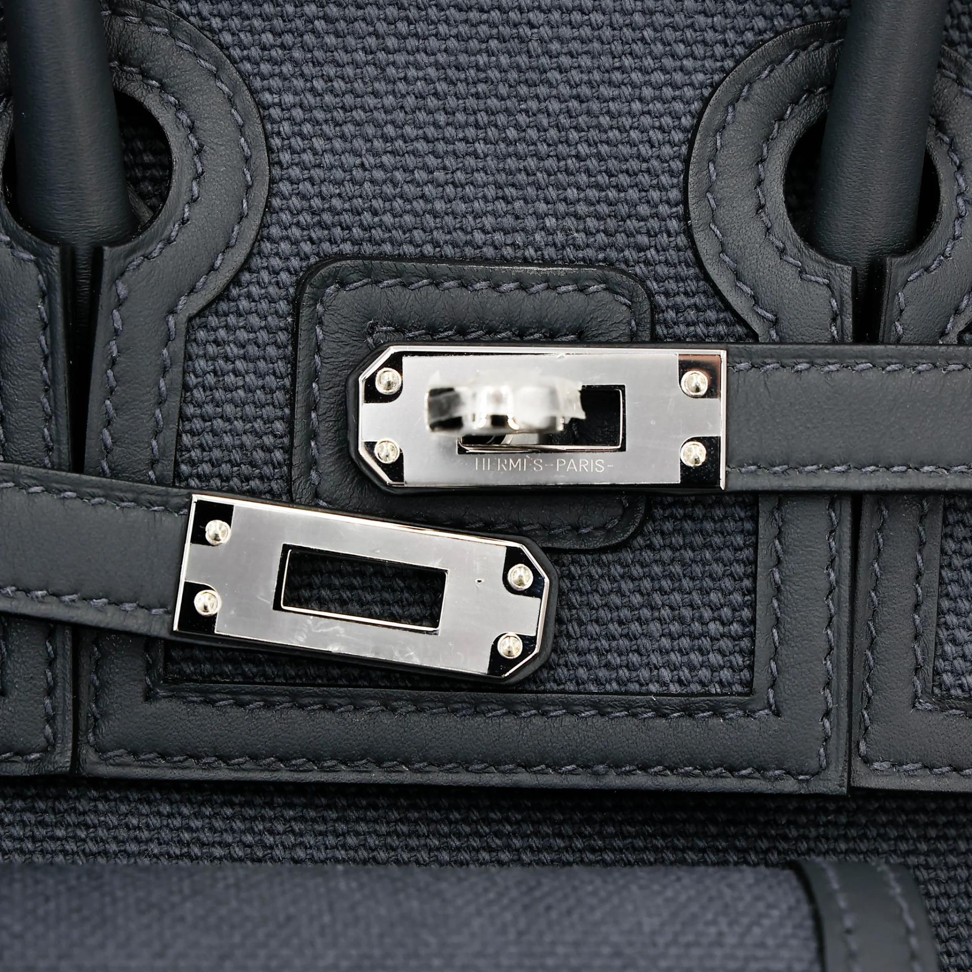 未使用保存品 HERMÈS 愛馬仕 限量收藏款 Birkin Cargo 25 H0 Gris misty 霧霾灰 Toile Goeland 帆布 Swift牛皮 銀扣 W刻 2024年 - 13