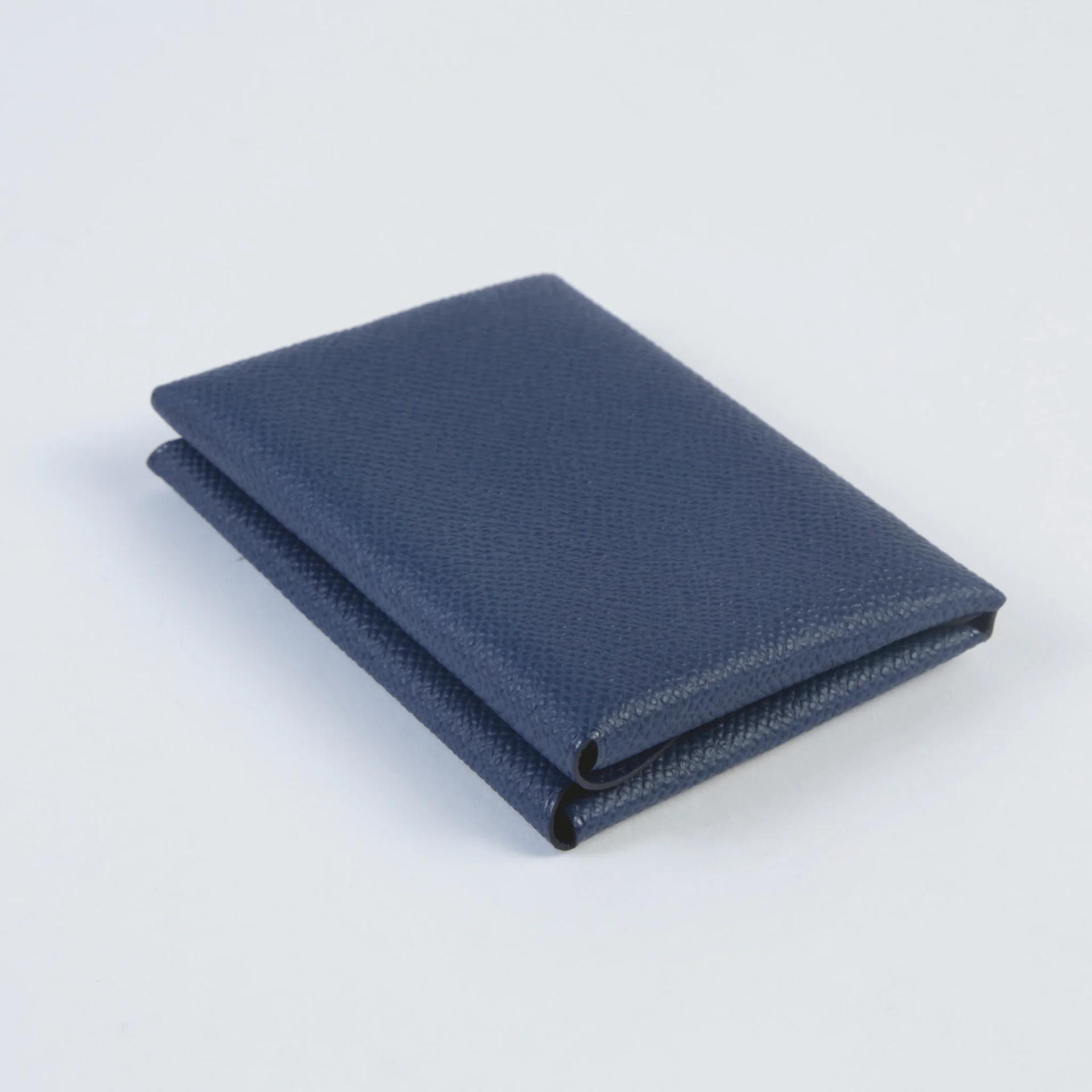 Brand New ( Rank N ) HERMÈS Calvi Duo card holder Bleu Nuit (2Z) Epsom Palladium hardware K (2025) - 6