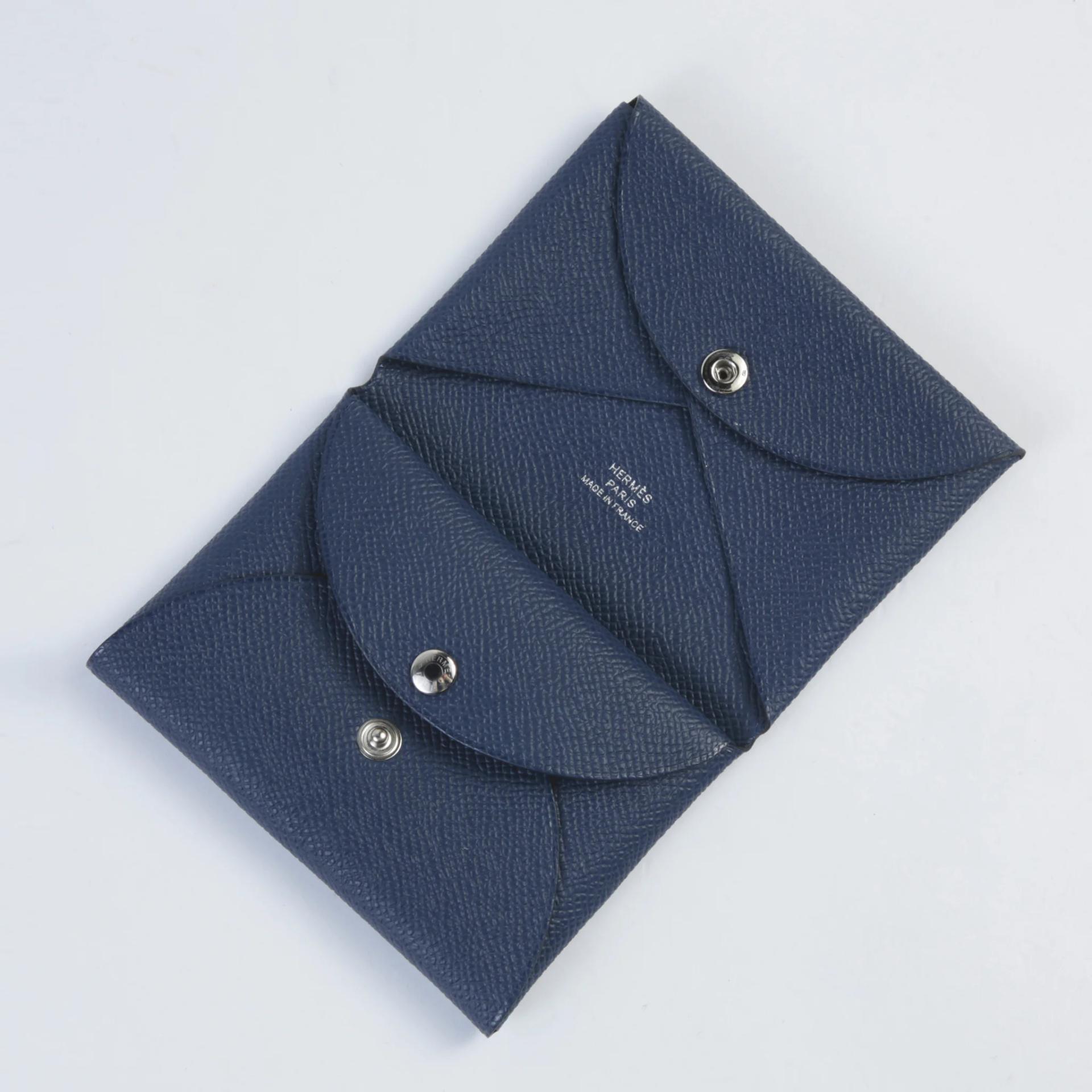 Brand New ( Rank N ) HERMÈS Calvi Duo card holder Bleu Nuit (2Z) Epsom Palladium hardware K (2025) - 9