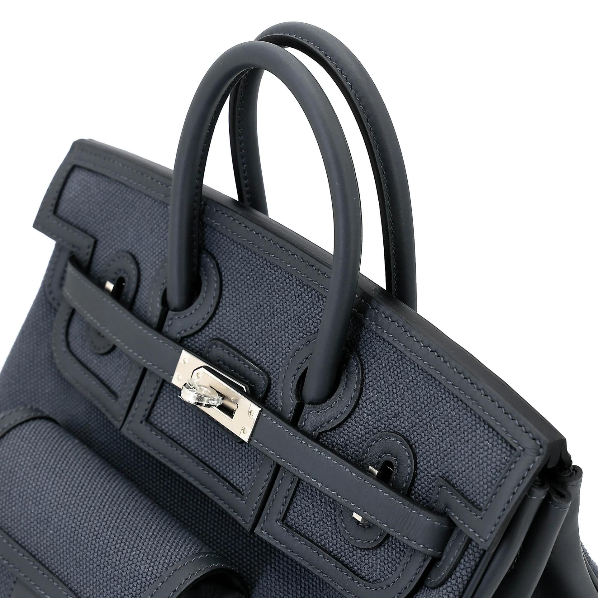未使用保存品 HERMÈS 愛馬仕 限量收藏款 Birkin Cargo 25 H0 Gris misty 霧霾灰 Toile Goeland 帆布 Swift牛皮 銀扣 W刻 2024年 - 3