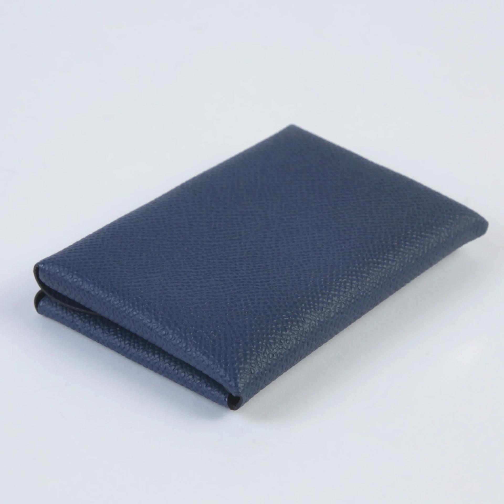 Brand New ( Rank N ) HERMÈS Calvi Duo card holder Bleu Nuit (2Z) Epsom Palladium hardware K (2025) - 7
