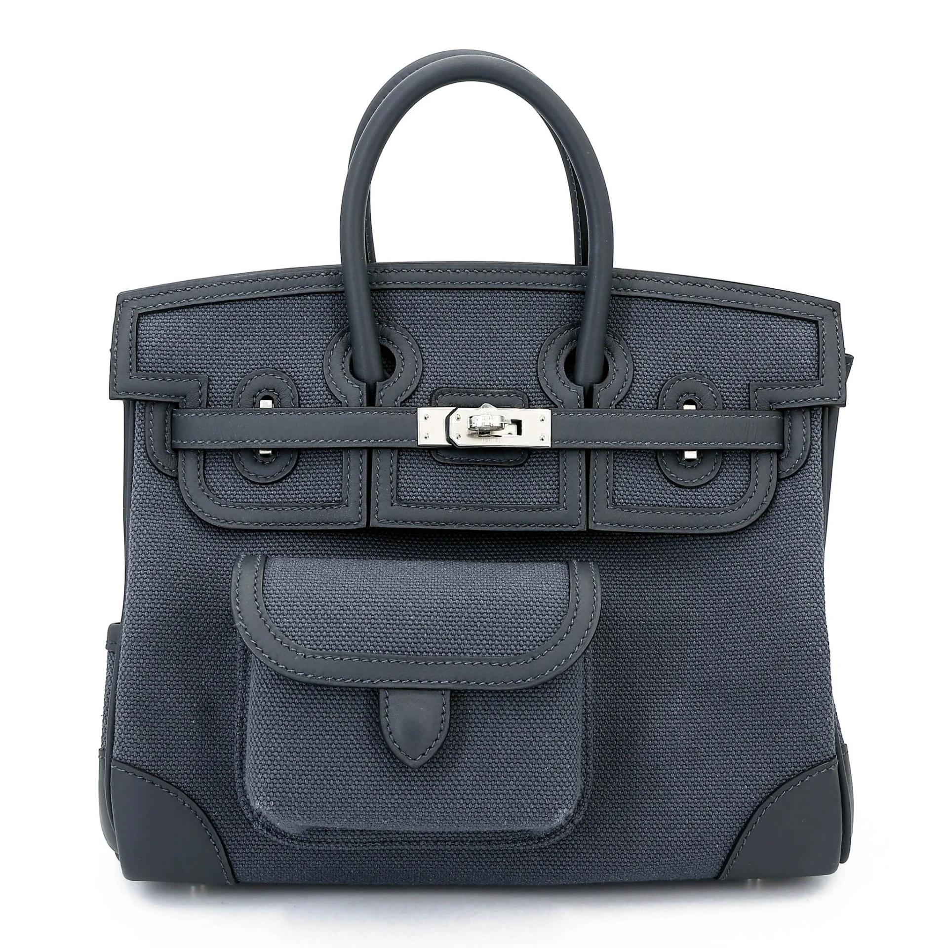 未使用保存品 HERMÈS 愛馬仕 限量收藏款 Birkin Cargo 25 H0 Gris misty 霧霾灰 Toile Goeland 帆布 Swift牛皮 銀扣 W刻 2024年 - 1
