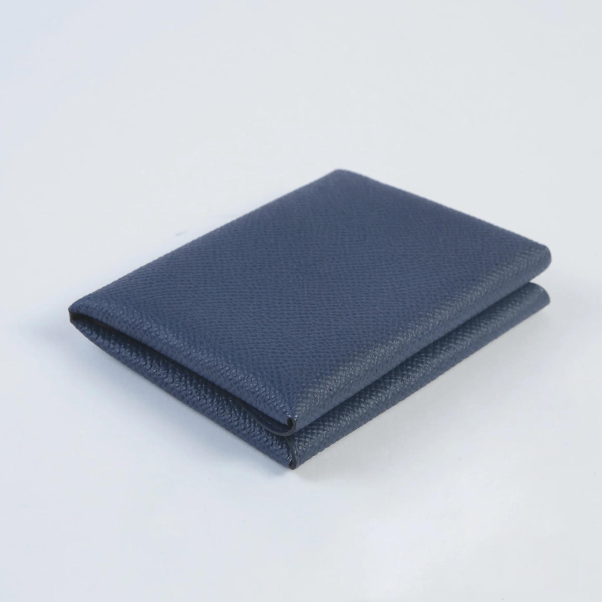 Brand New ( Rank N ) HERMÈS Calvi Duo card holder Bleu Nuit (2Z) Epsom Palladium hardware K (2025) - 5