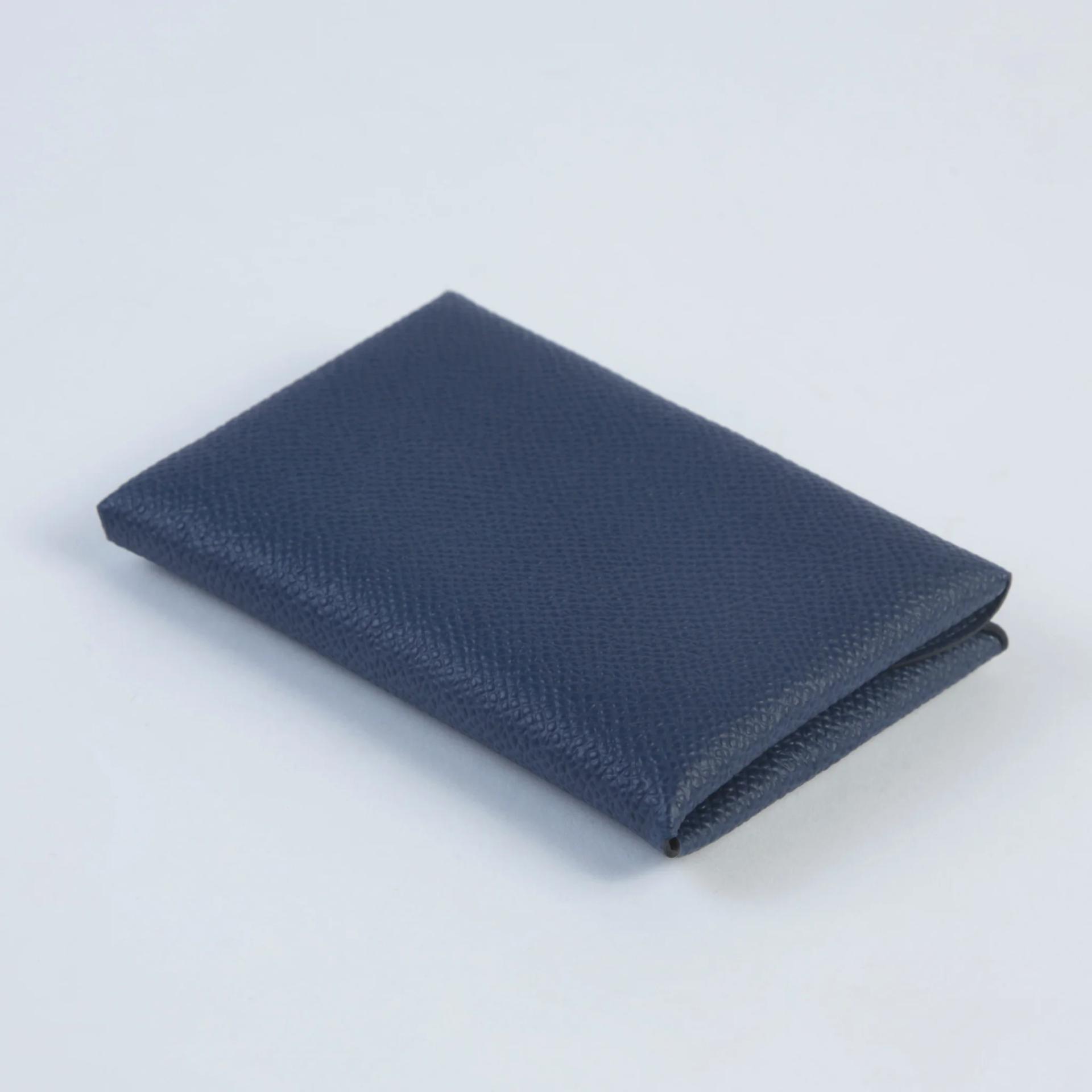 Brand New ( Rank N ) HERMÈS Calvi Duo card holder Bleu Nuit (2Z) Epsom Palladium hardware K (2025) - 8