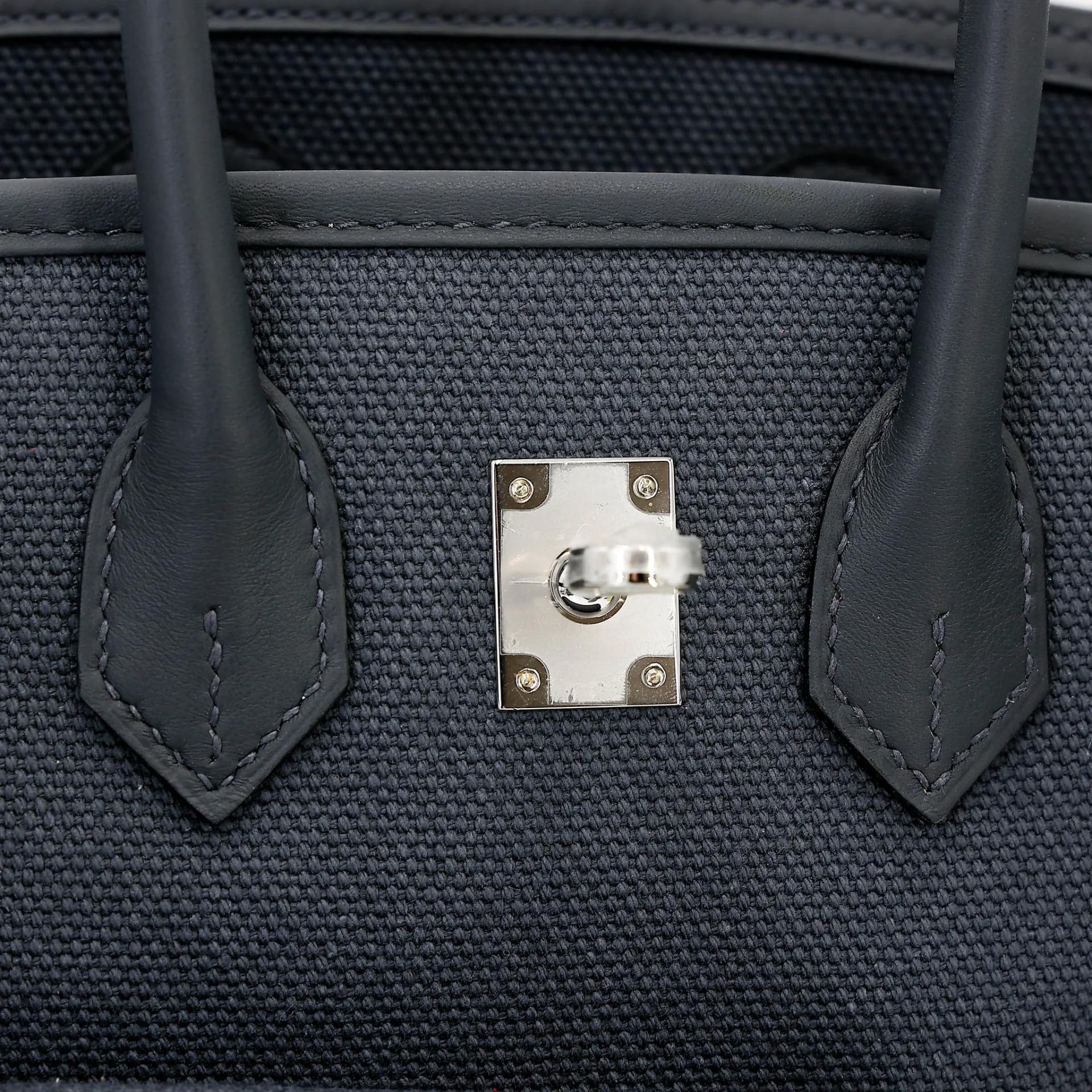 未使用保存品 HERMÈS 愛馬仕 限量收藏款 Birkin Cargo 25 H0 Gris misty 霧霾灰 Toile Goeland 帆布 Swift牛皮 銀扣 W刻 2024年 - 15