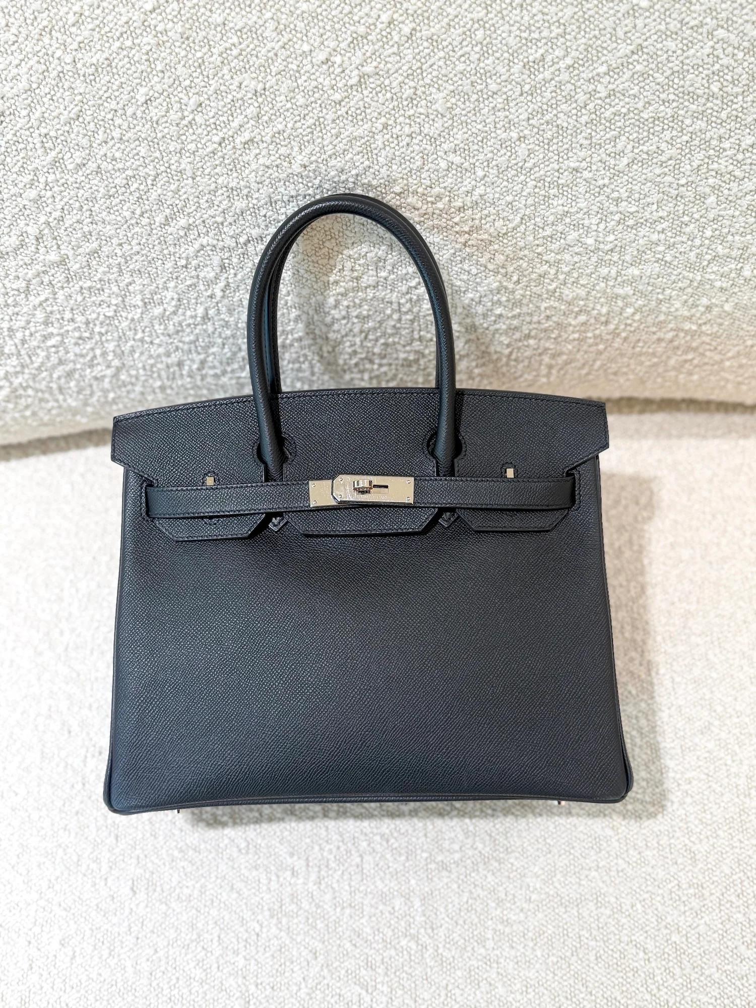 Very Good ( Rank A) HERMÈS Birkin 30 Noir (89) Epsom Palladium hardware U (2022) - 4