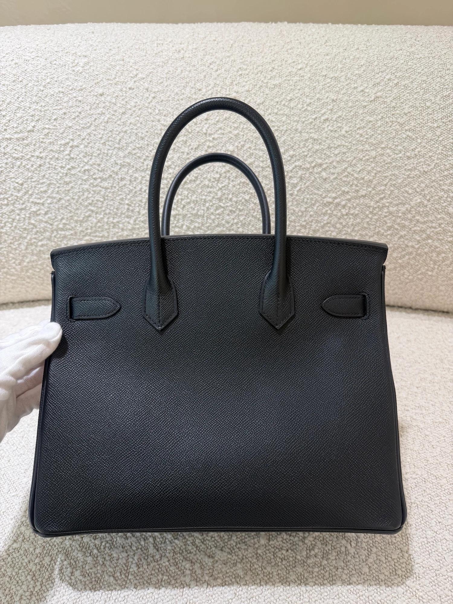 Very Good ( Rank A) HERMÈS Birkin 30 Noir (89) Epsom Palladium hardware U (2022) - 6