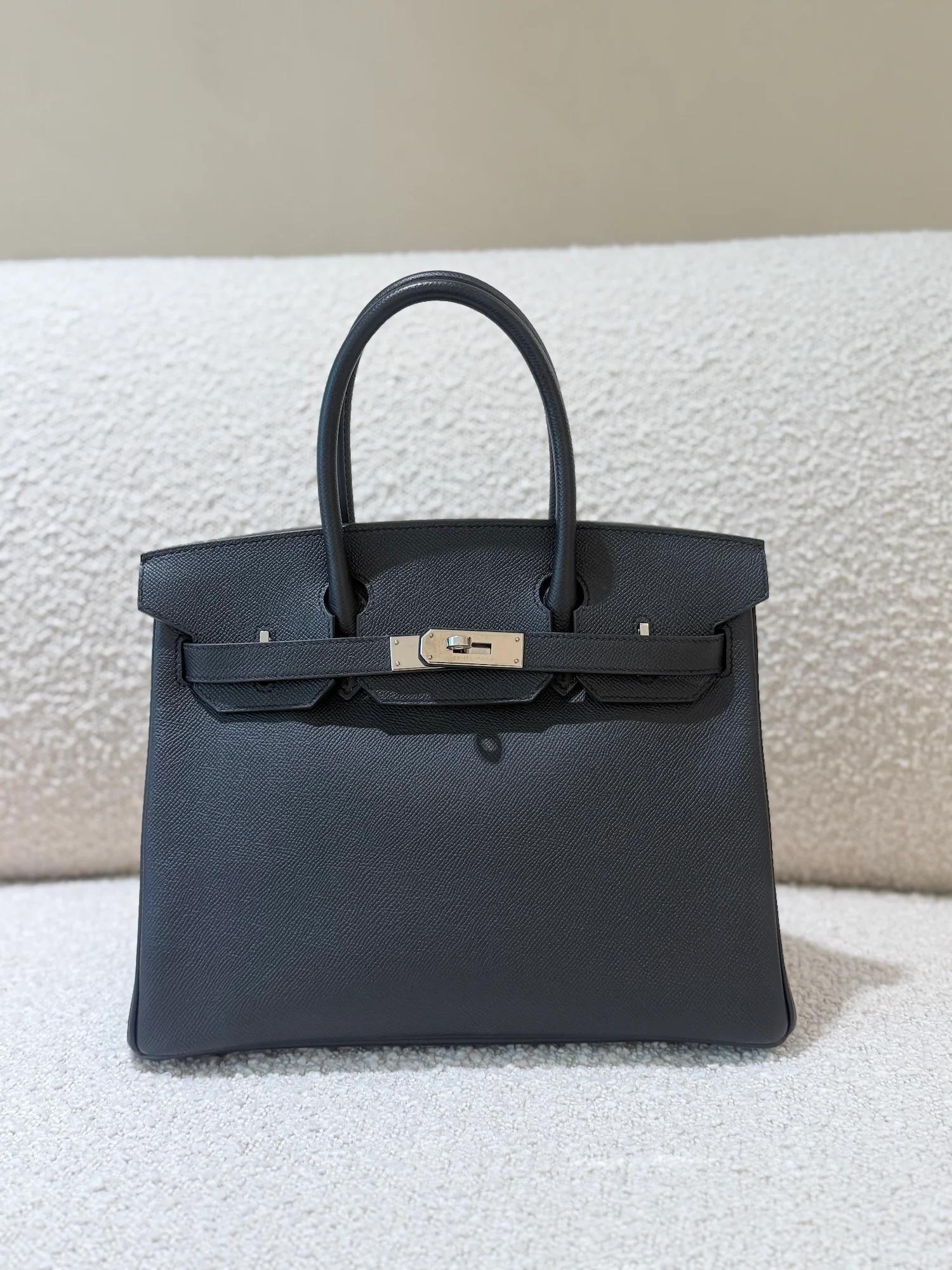 Very Good ( Rank A) HERMÈS Birkin 30 Noir (89) Epsom Palladium hardware U (2022) - 5