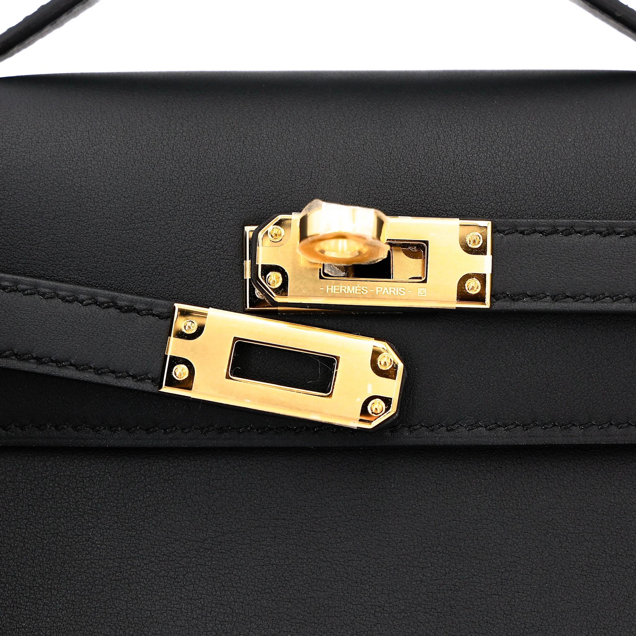 Brand New ( Rank N ) HERMÈS Kelly Pochette Noir (89) Swift Gold hardware K (2025) - 8