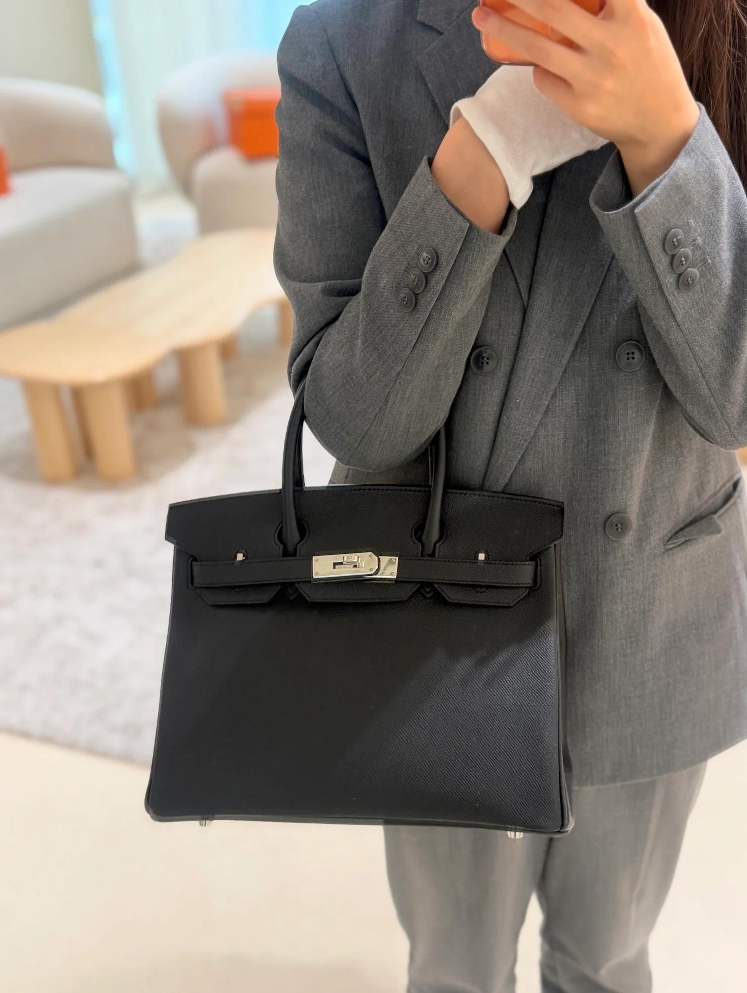 Very Good ( Rank A) HERMÈS Birkin 30 Noir (89) Epsom Palladium hardware U (2022) - 3