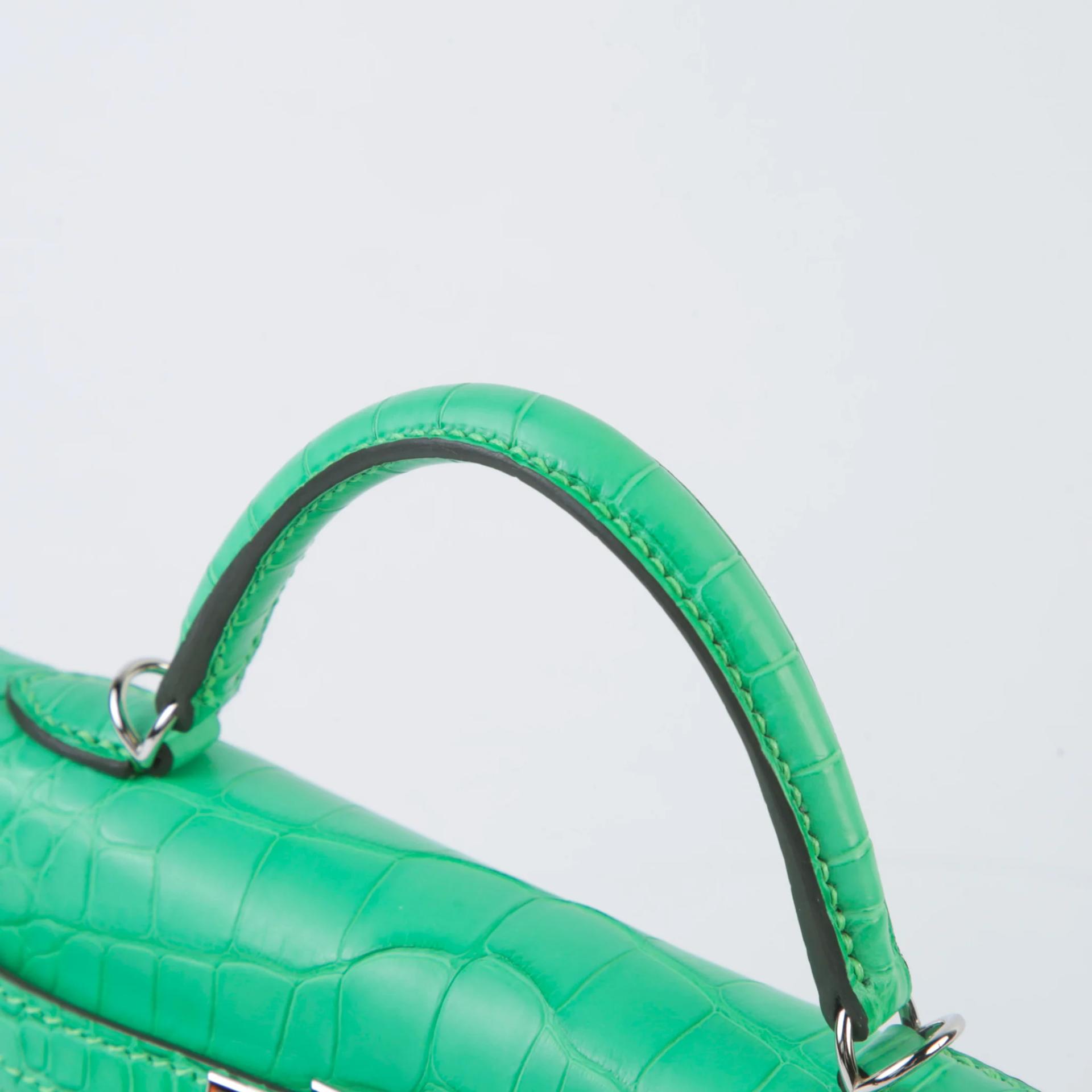 ランク NS 未使用品 HERMÈS エルメス ミニケリー2 ヴェールコミック（0Z） クロコダイル アリゲーター マット シルバー金具 U刻印 (2022) - 3