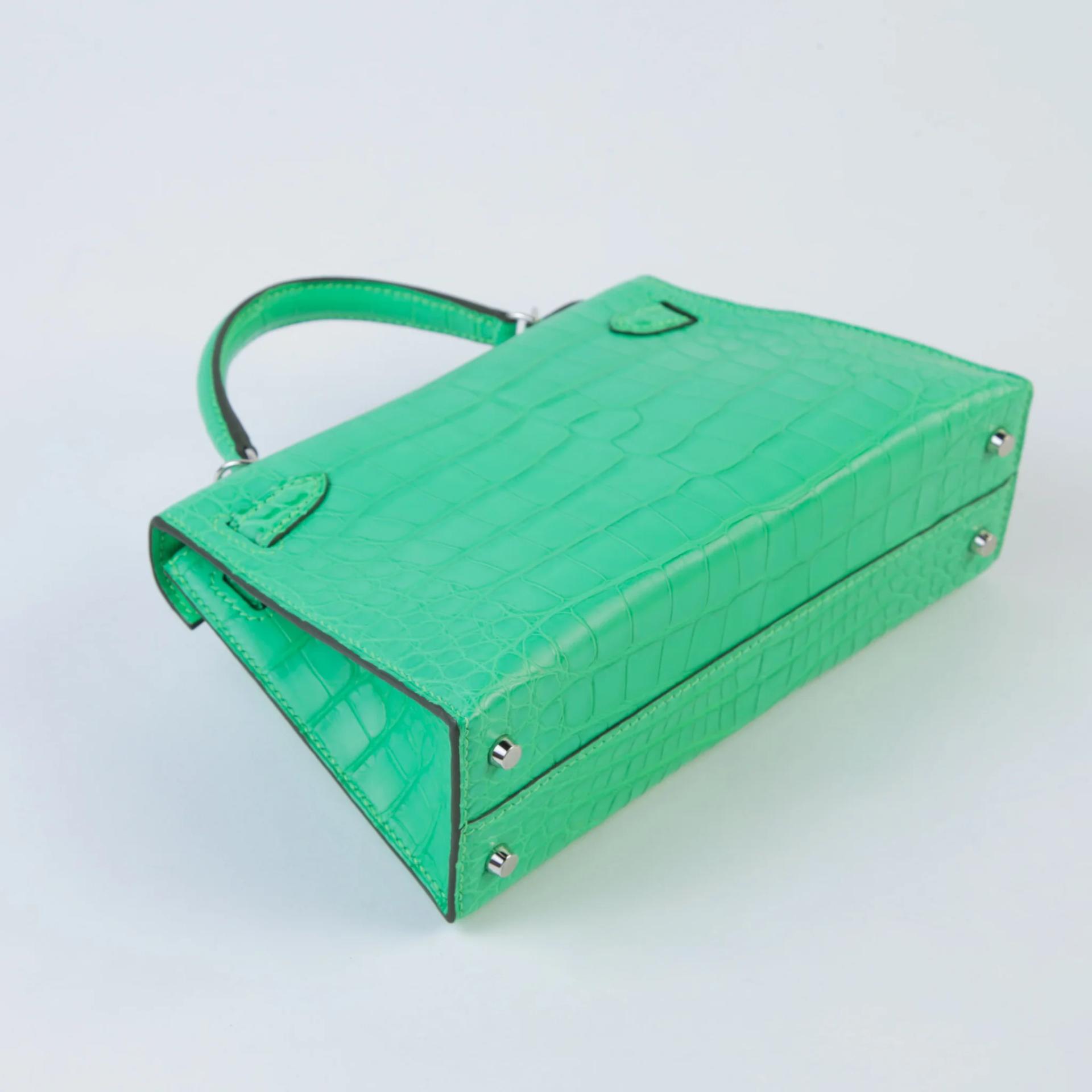 ランク NS 未使用品 HERMÈS エルメス ミニケリー2 ヴェールコミック（0Z） クロコダイル アリゲーター マット シルバー金具 U刻印 (2022) - 6