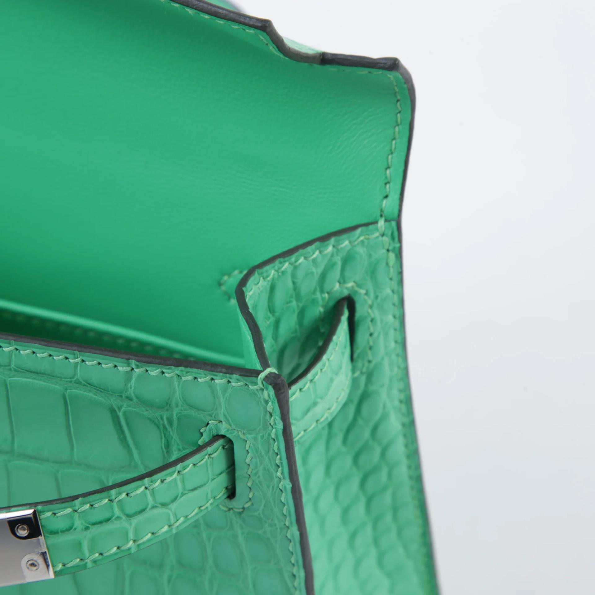 ランク NS 未使用品 HERMÈS エルメス ミニケリー2 ヴェールコミック（0Z） クロコダイル アリゲーター マット シルバー金具 U刻印 (2022) - 10