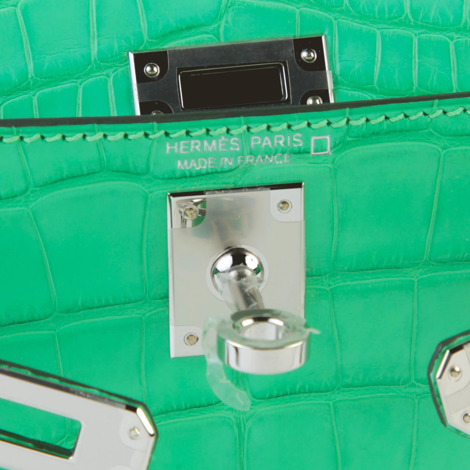 ランク NS 未使用品 HERMÈS エルメス ミニケリー2 ヴェールコミック（0Z） クロコダイル アリゲーター マット シルバー金具 U刻印 (2022) - 8