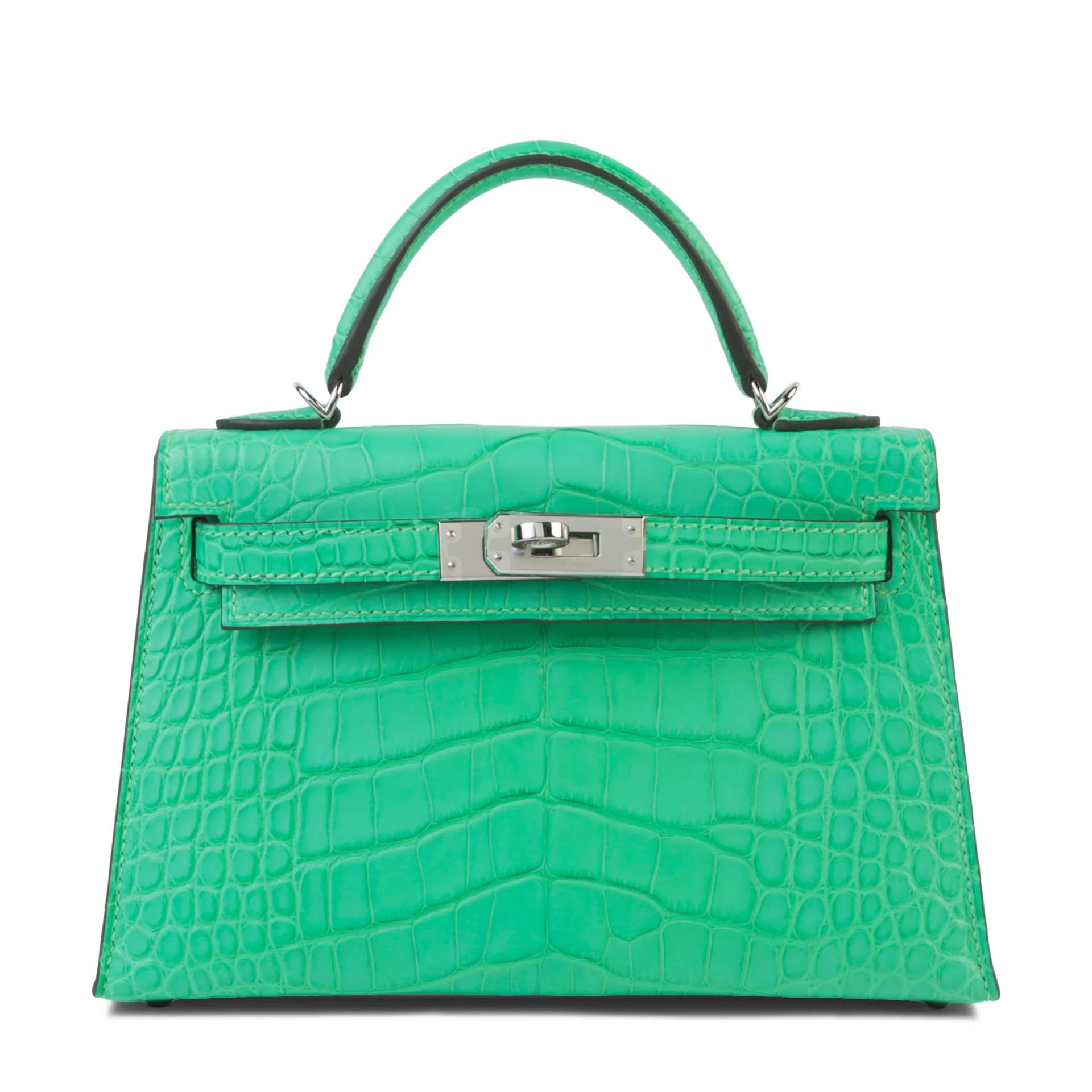 ランク NS 未使用品 HERMÈS エルメス ミニケリー2 ヴェールコミック（0Z） クロコダイル アリゲーター マット シルバー金具 U刻印 (2022) - 1
