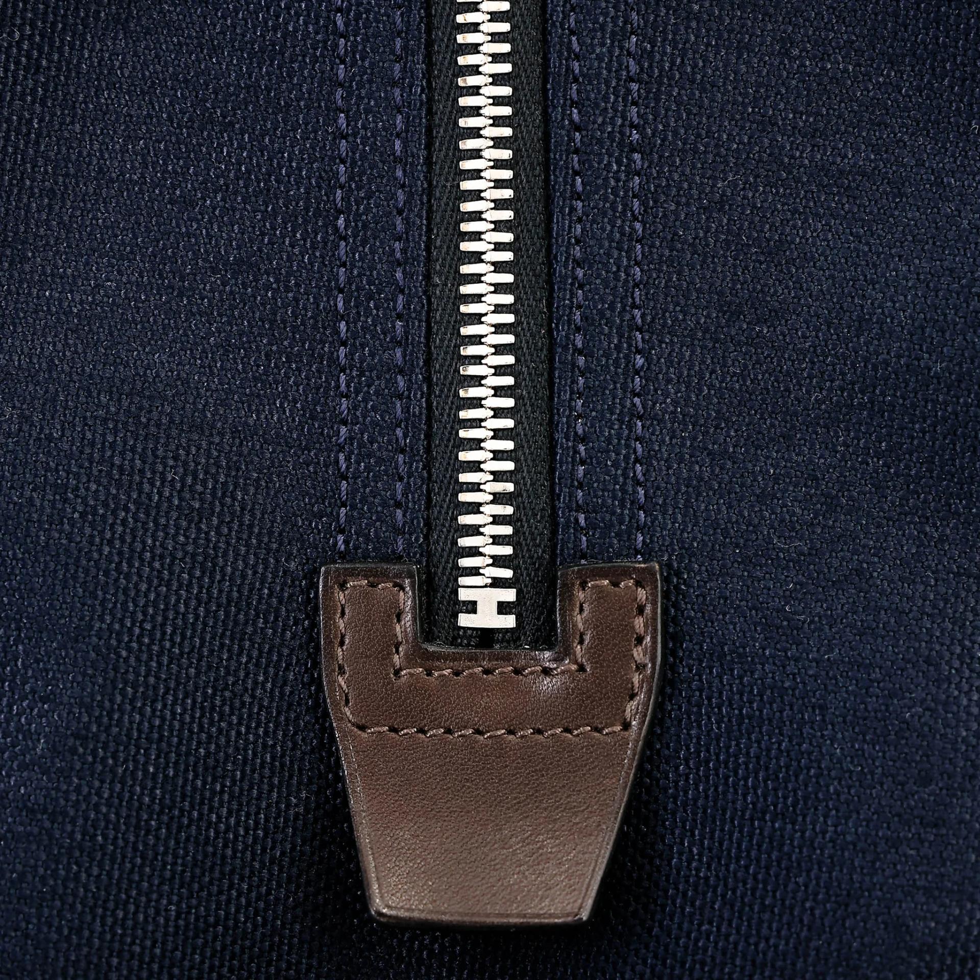 Unused ( Rank NS ) HERMÈS Sac a dos Groom backpack Navy (7U) Toile Chevrons canvas Palladium hardware - 11