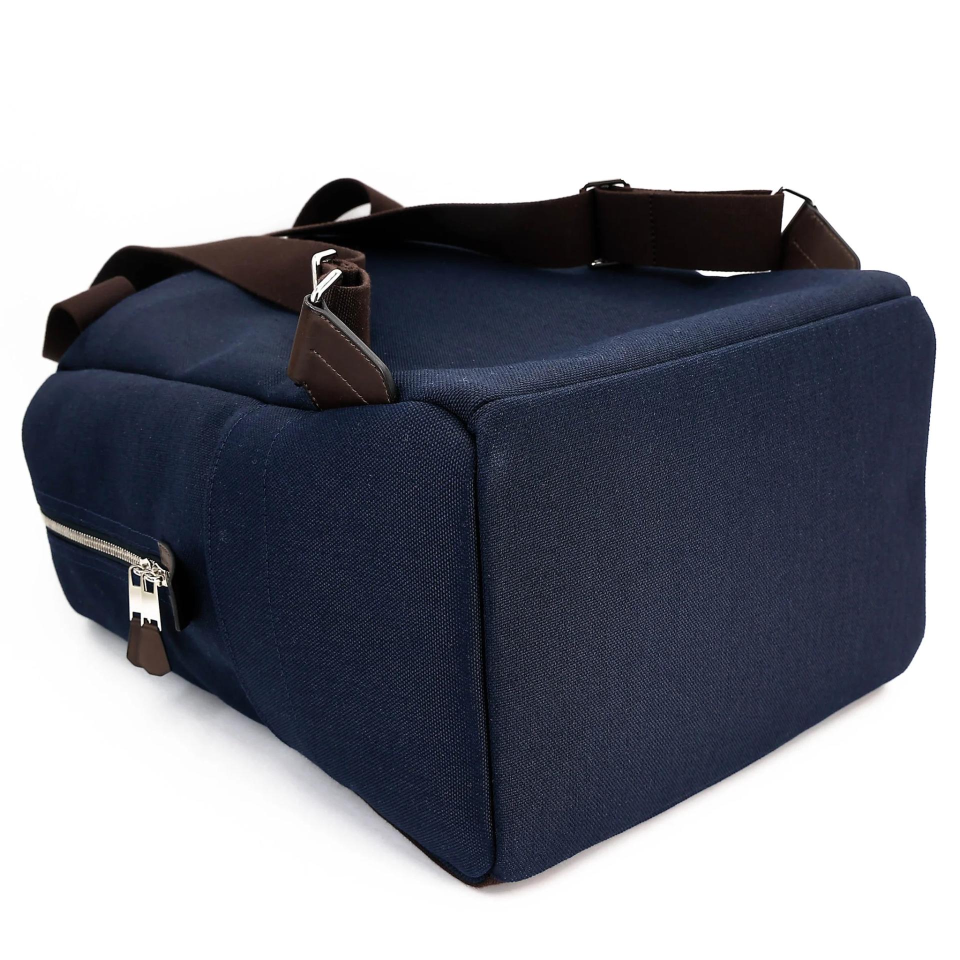 Unused ( Rank NS ) HERMÈS Sac a dos Groom backpack Navy (7U) Toile Chevrons canvas Palladium hardware - 16