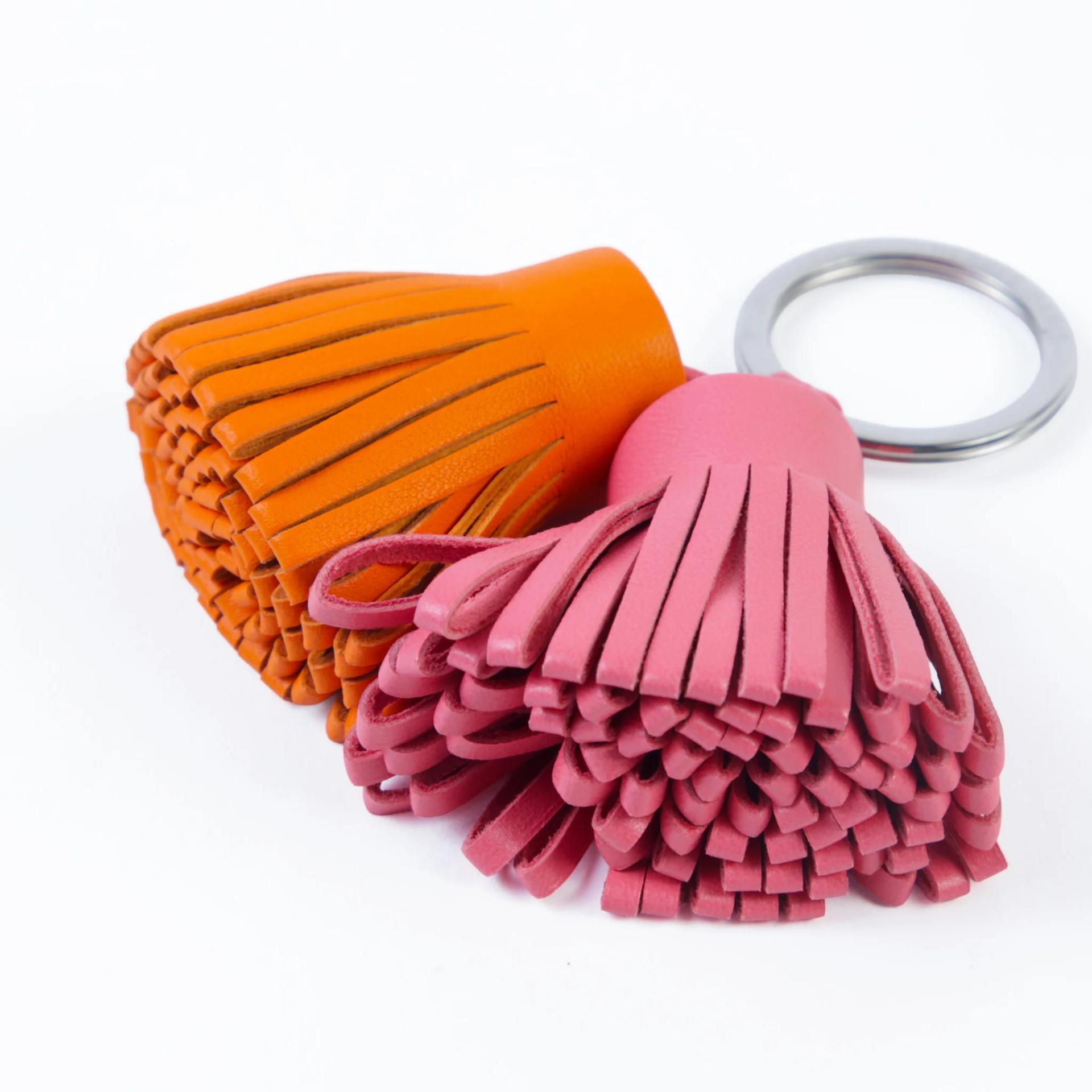 Unused ( Rank NS ) HERMÈS Carmen Uno-Dos key ring Orange (93) Rose Azalee (8W) Palladium hardware - 3