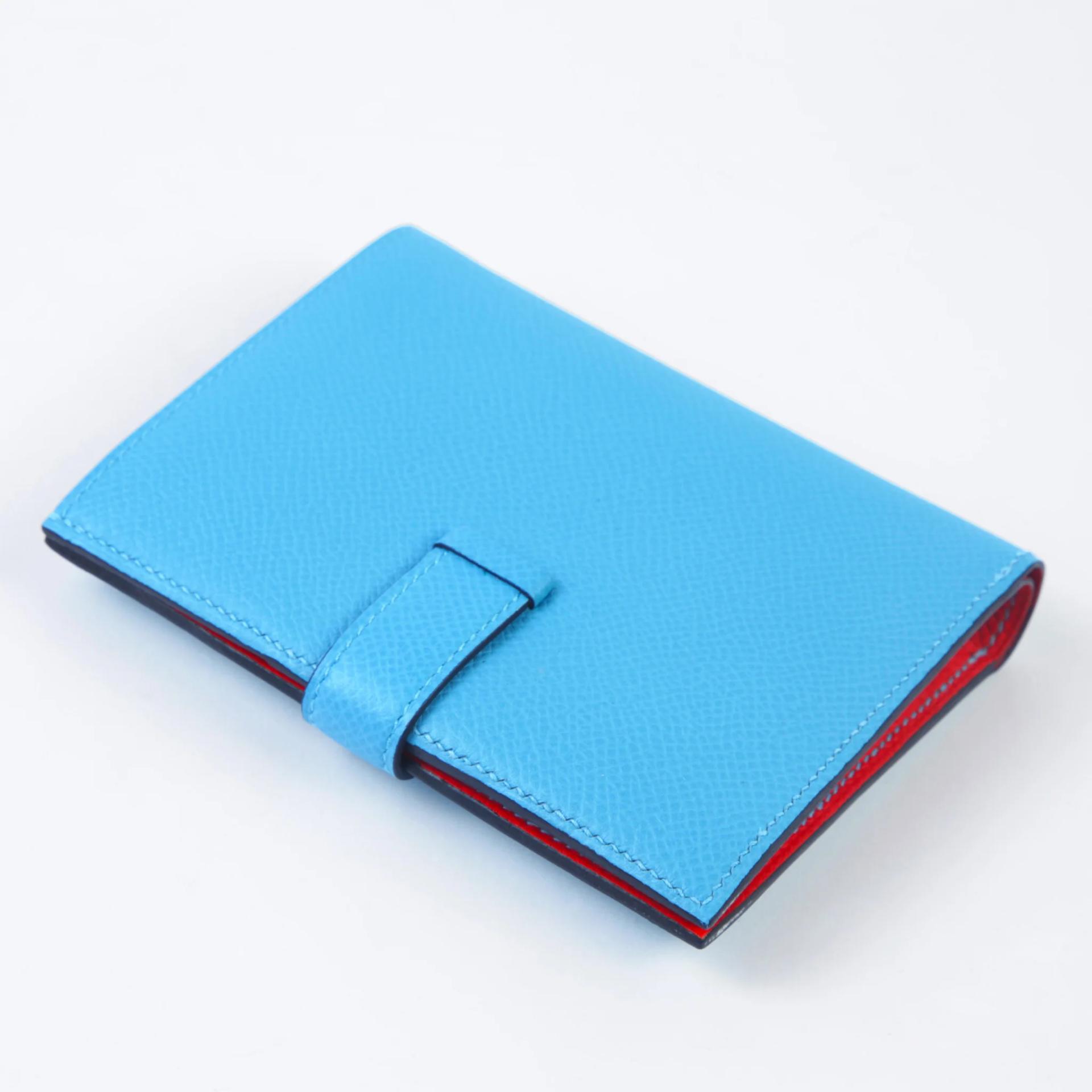 未使用保存品 HERMÈS 爱马仕 Bearn 短钱包 P3 北方蓝 Bleu Du Nord S3 桃心红 Rouge De Coeur Epsom皮 银扣 - 7