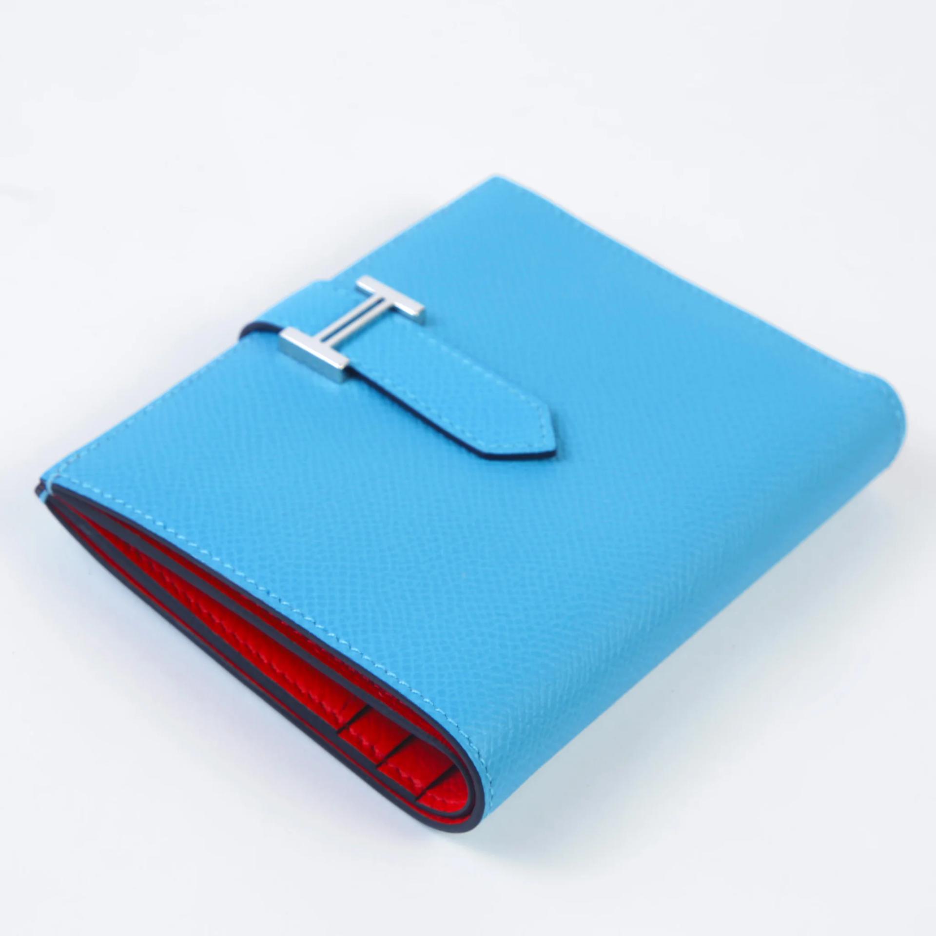 未使用保存品 HERMÈS 爱马仕 Bearn 短钱包 P3 北方蓝 Bleu Du Nord S3 桃心红 Rouge De Coeur Epsom皮 银扣 - 5