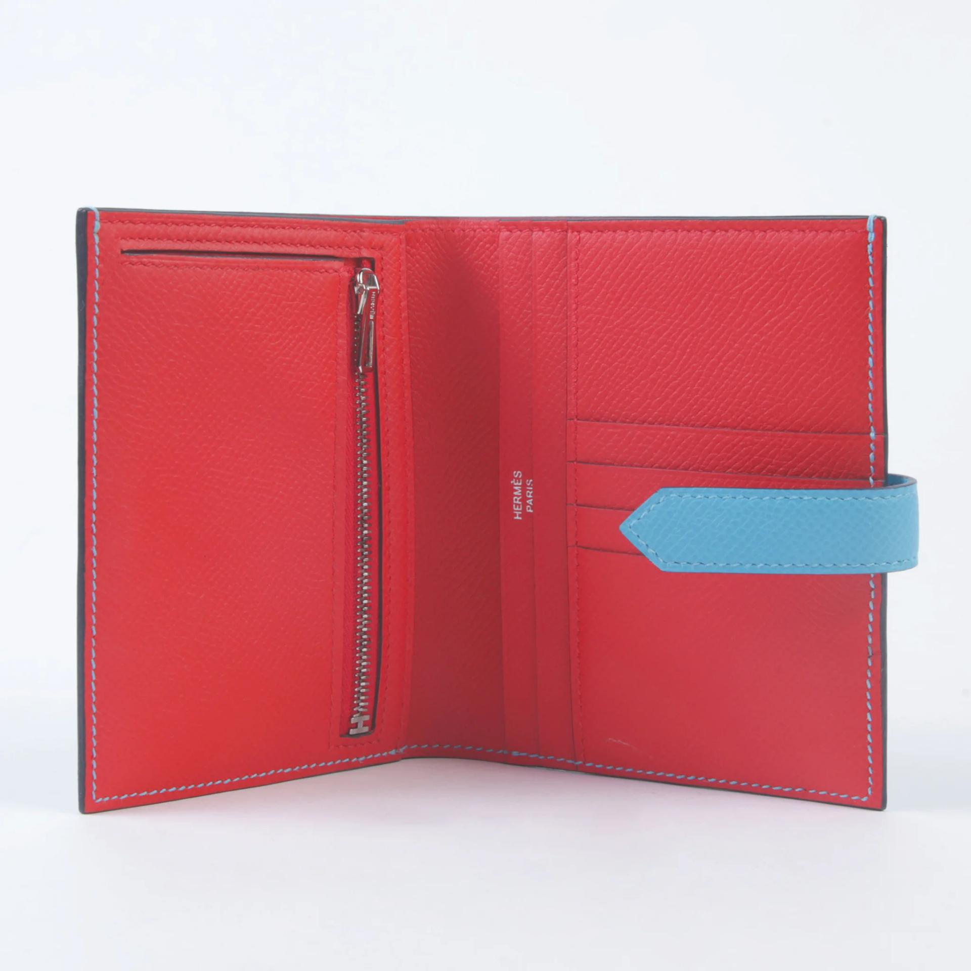未使用保存品 HERMÈS 爱马仕 Bearn 短钱包 P3 北方蓝 Bleu Du Nord S3 桃心红 Rouge De Coeur Epsom皮 银扣 - 8