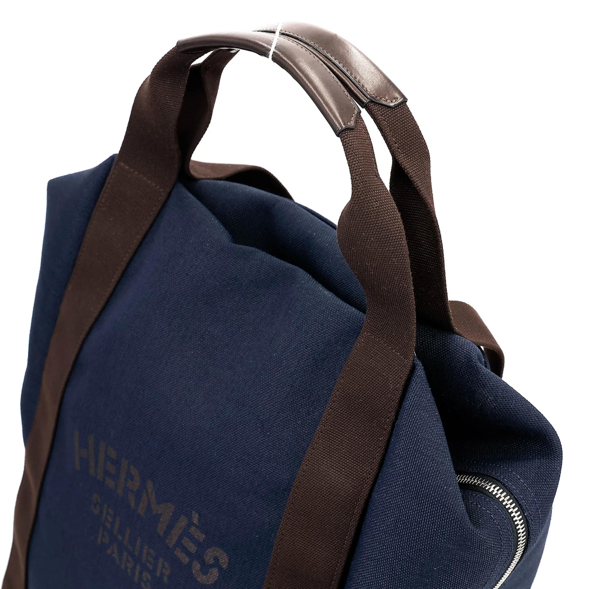 Unused ( Rank NS ) HERMÈS Sac a dos Groom backpack Navy (7U) Toile Chevrons canvas Palladium hardware - 6