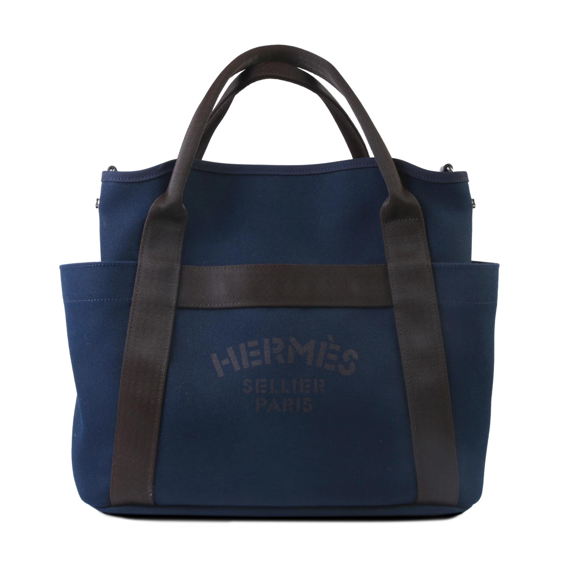 Very Good ( Rank A) HERMÈS Sac de pansage Groom Navy Orange Canvas Palladium hardware C (2018) - 1